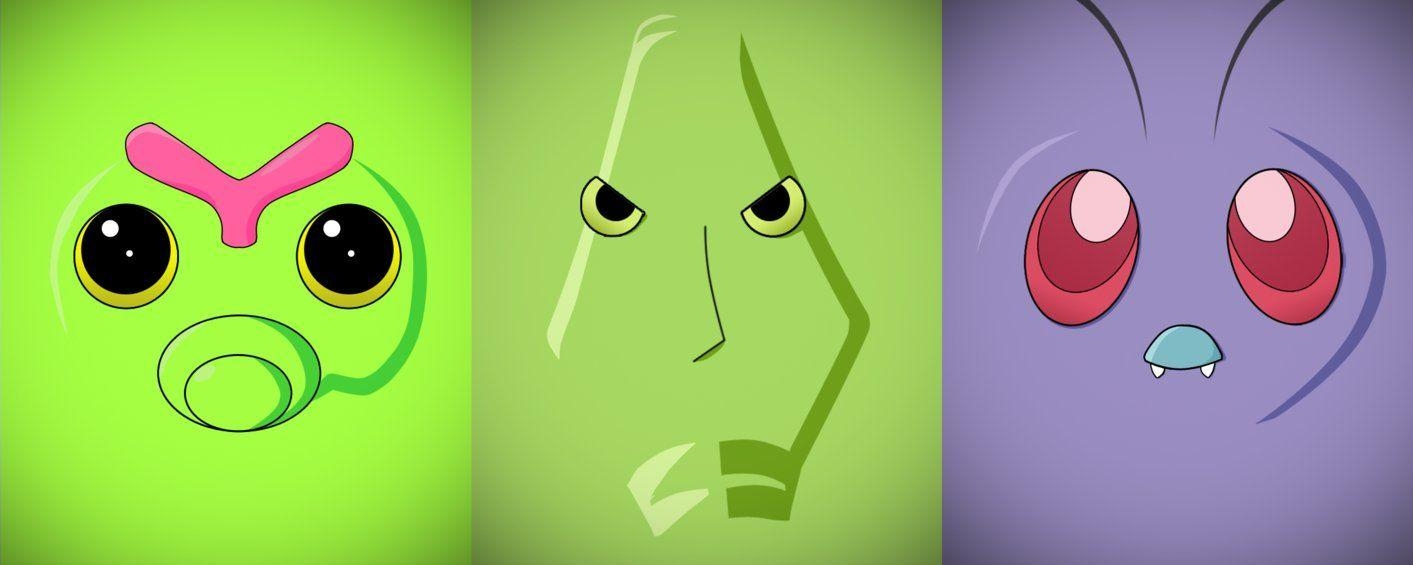 1420x570 Minimalist Caterpie, Metapod and Butterfree by Vault-Girl, Dual Screen