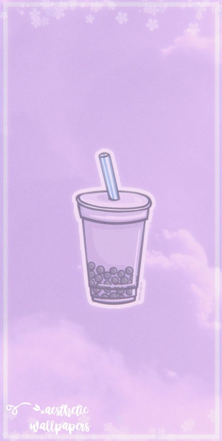 730x1430 Wallpaper aesthetic purple bubble tea items seen in the image: purple bubble tea and flowers. Tea wallpaper, Cute emoji wallpaper, Wallpaper iphone cute, Phone