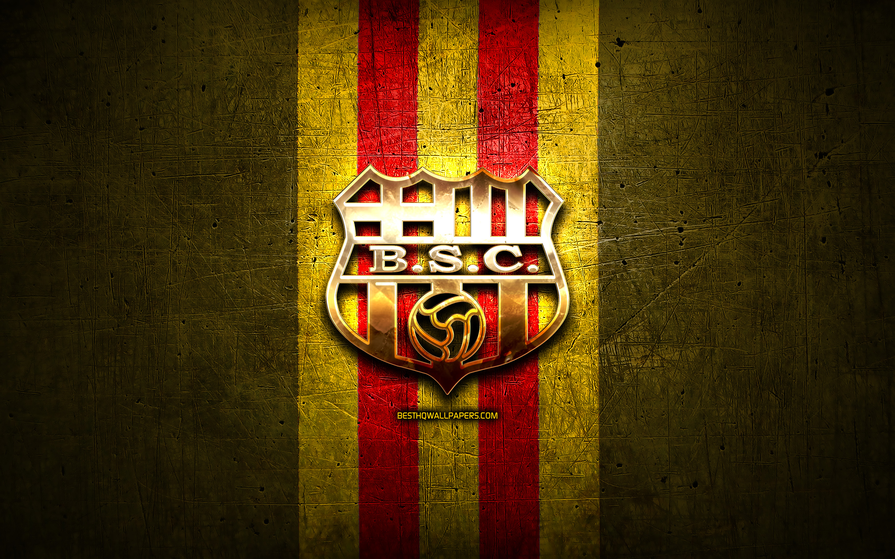 2880x1800 Download wallpaper Barcelona SC, golden logo, Ecuadorian Serie A, yellow metal background, football, Barcelona Sporting Club, Ecuadorian football club, Barcelona SC logo, soccer, Ecuador for desktop with resolution. High Quality HD, Desktop