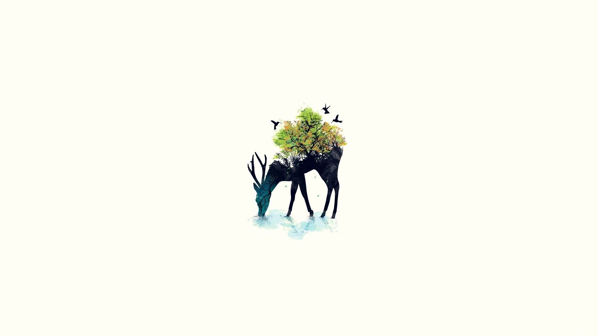 1920x1080 Download wallpaper  deer, minimalism, vector, background, Desktop