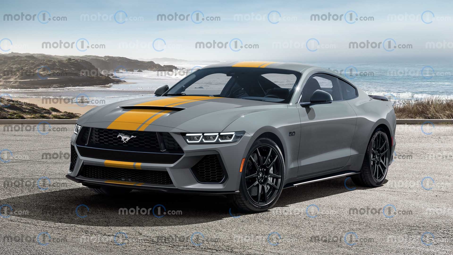 1920x1080 2024 Ford Mustang 3D Rendering Imagines Next Gen Model Parked Roadside, Desktop