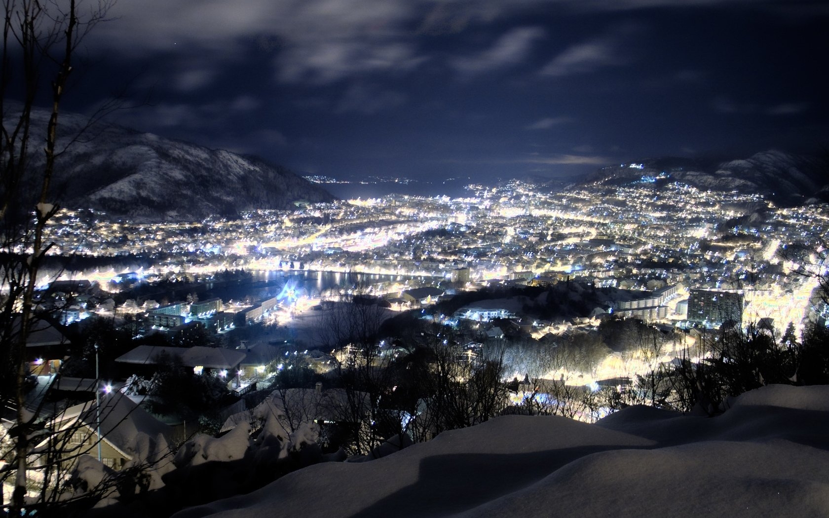 1680x1050 Winter City, Clouds, Bergen, Sky, Tree HD Wallpaper, City Picture, Desktop