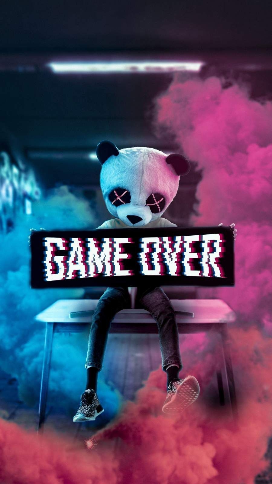 900x1600 Game Over Panda iPhone Wallpaper. Papel de parede neon, Papéis de, Phone