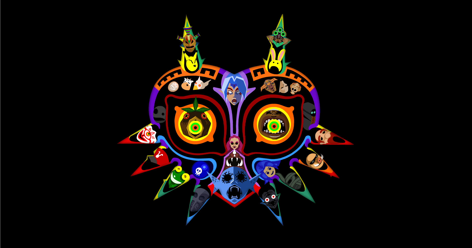 1900x1000 Majora's Mask Wallpaper featuring all the masks #LegendofZelda, Desktop