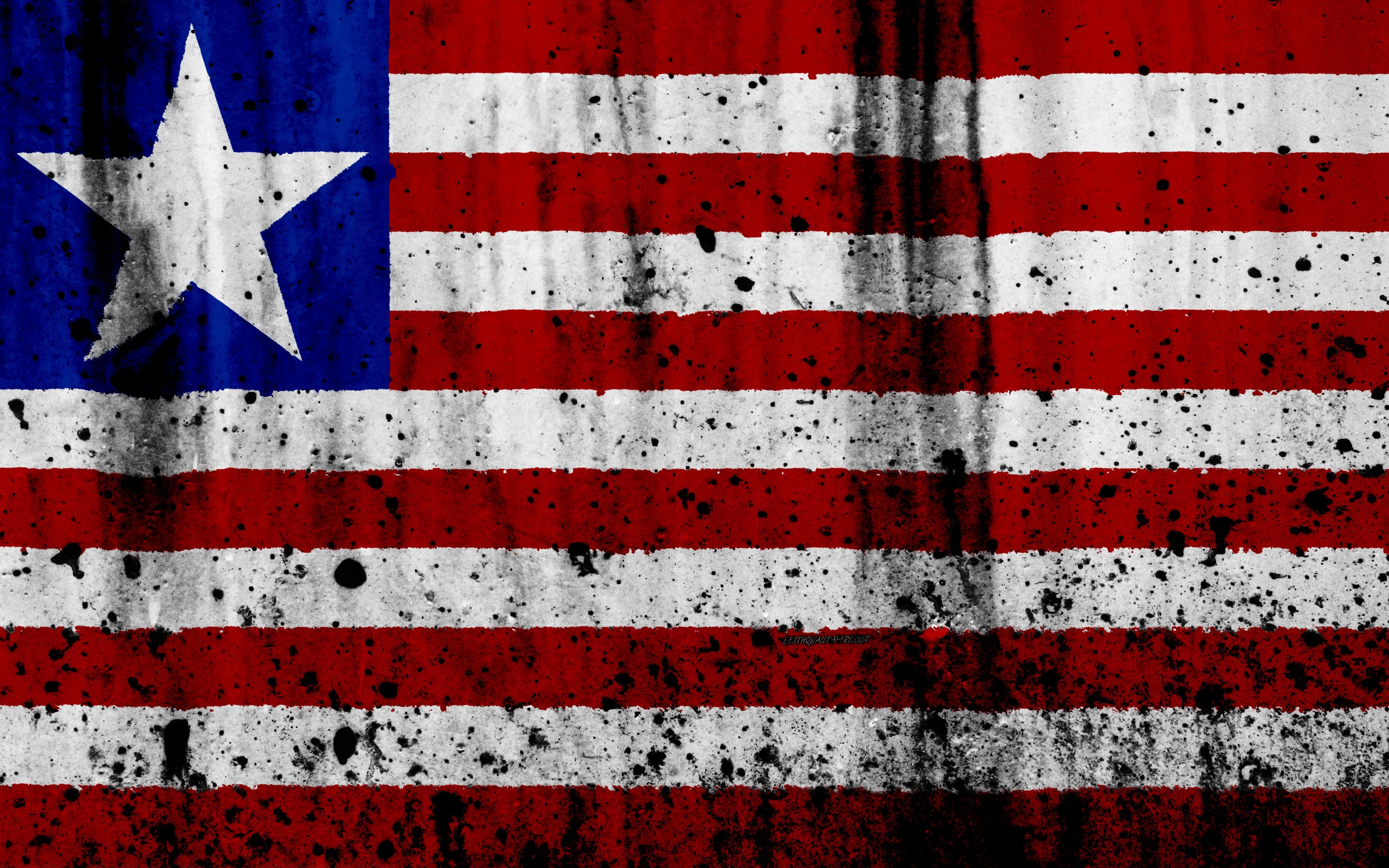 3840x2400 Download wallpaper Liberian flag, 4k, grunge, flag of Liberia, Desktop