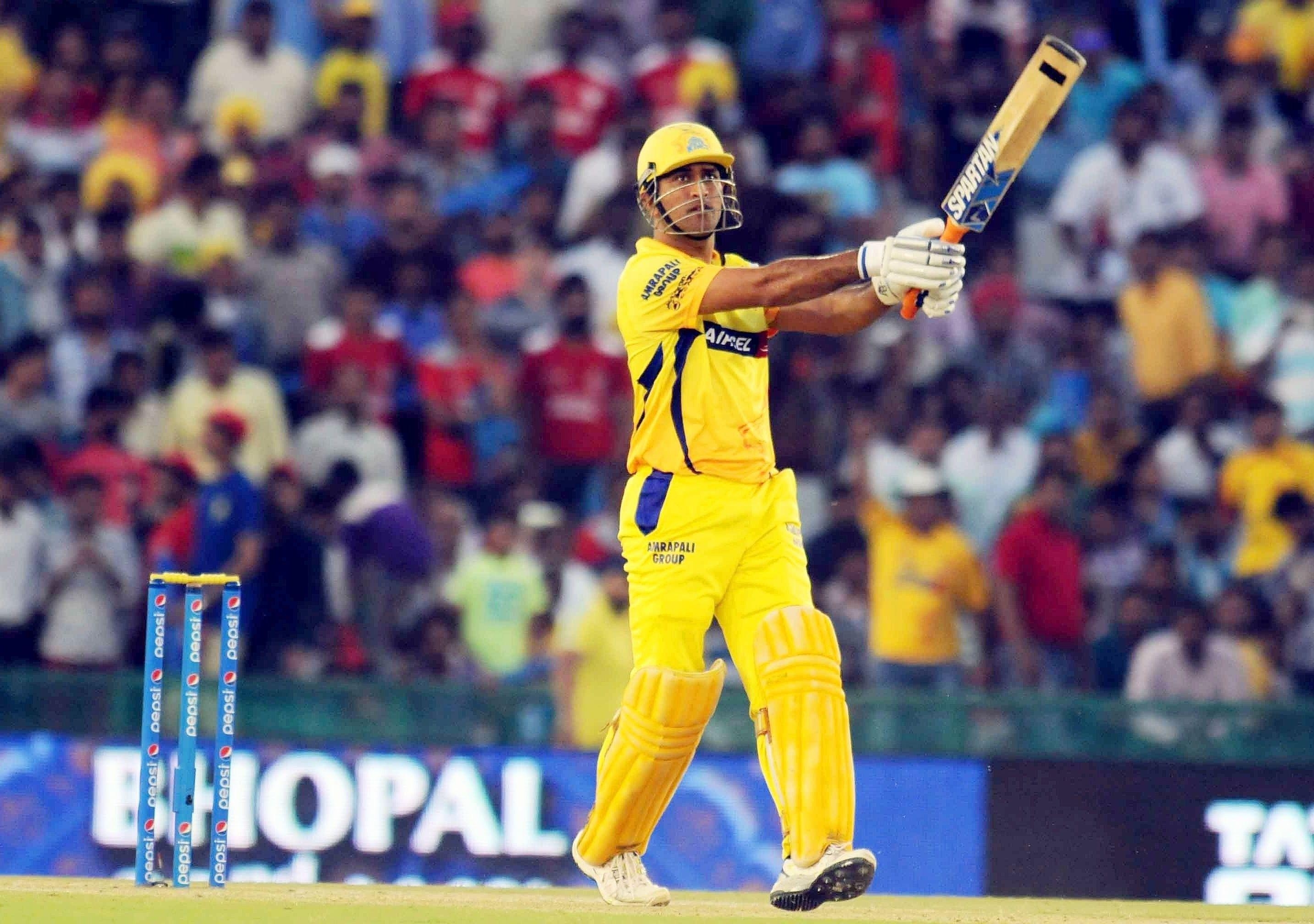 2870x2020 MS Dhoni in CSK IPL Match Wallpaper, Desktop