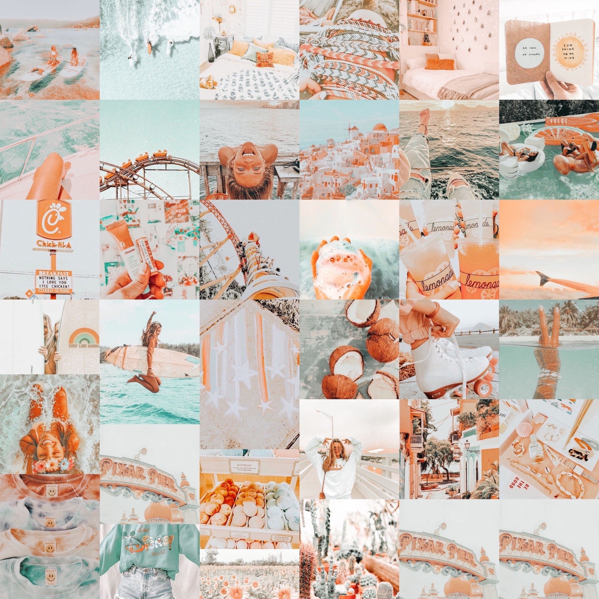 2050x2050 Orange and Teal VSCO Aesthetic Photo Collage Kit download, Phone