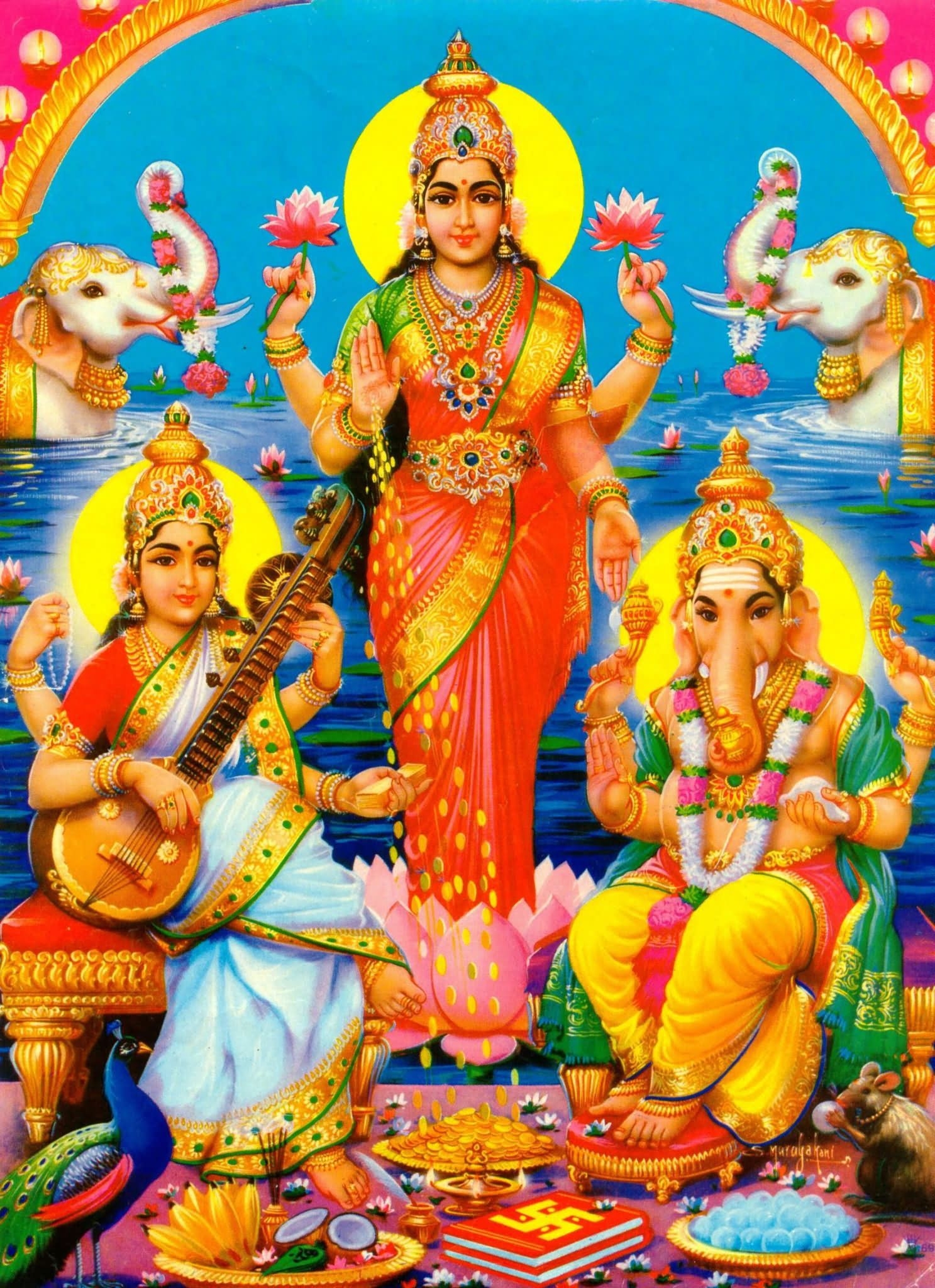 1490x2050 Image Of Maa Saraswati, Lakshmi Mata And Lord Ganesha, Phone