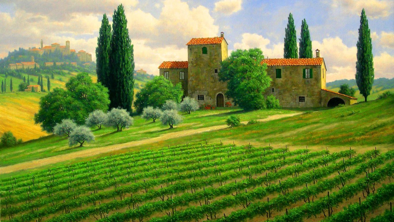 1370x770 Tuscan Countryside Wallpaper Desktop, Desktop