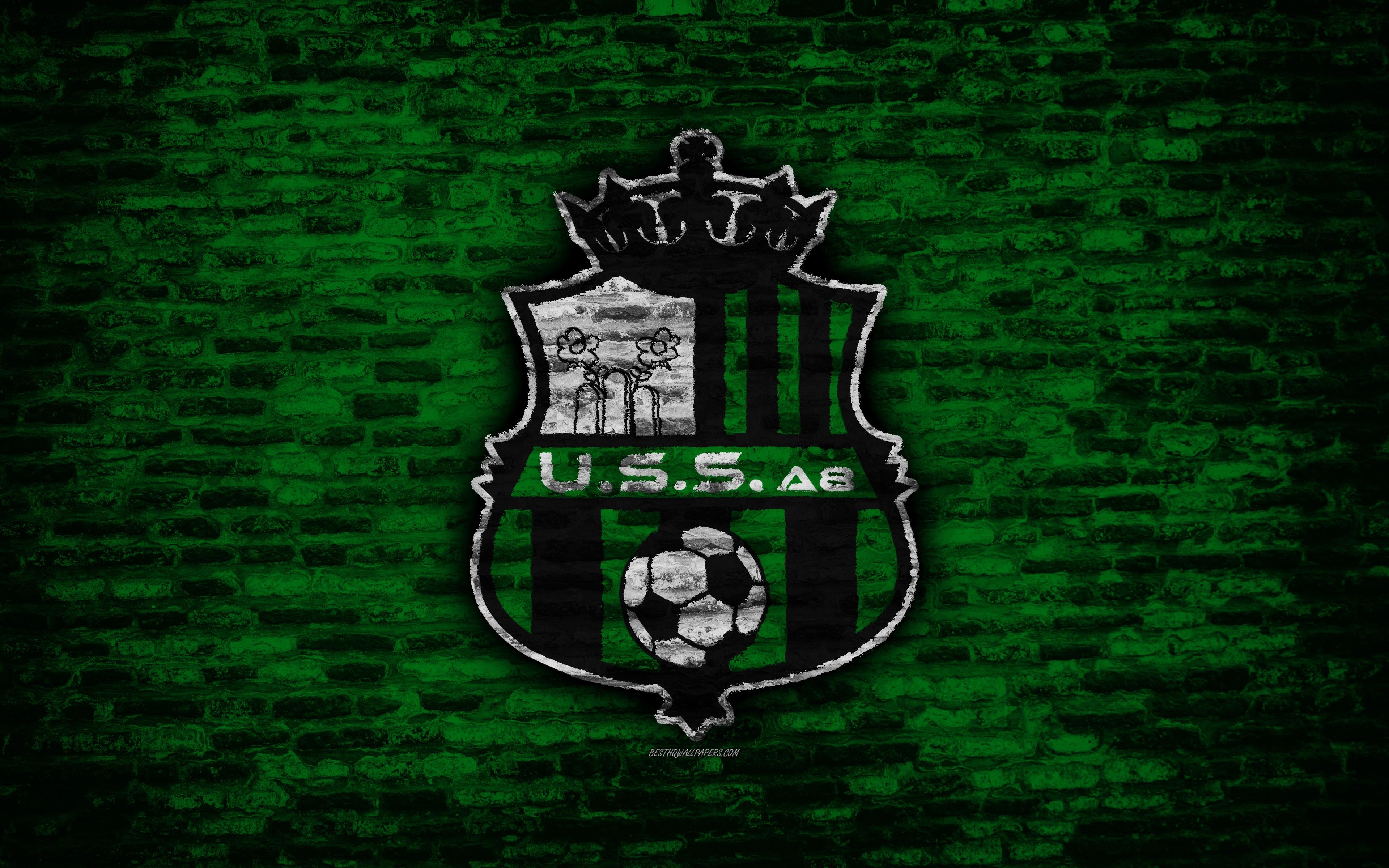 3840x2400 Download wallpaper Sassuolo FC, 4k, logo, brick wall, Serie A, Desktop