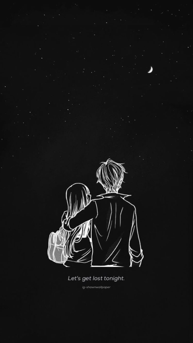 750x1340 Aesthetic Black And White Cartoon Couple Wallpaper, Phone