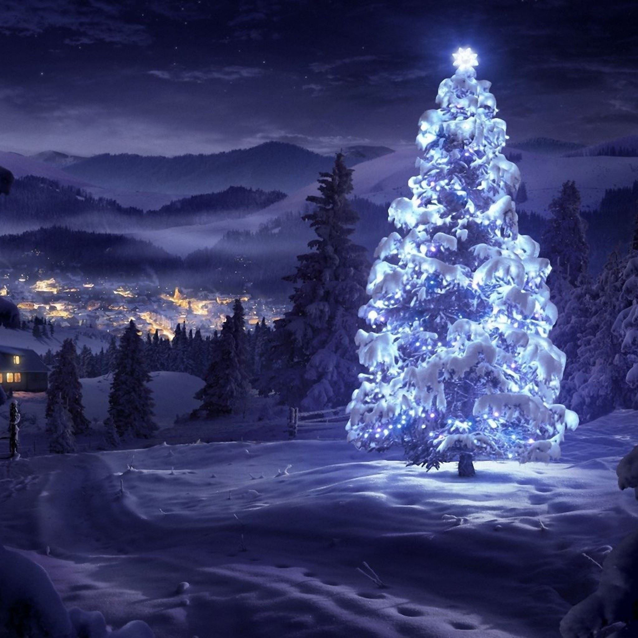 2050x2050 Christmas Tree Greeting Cards iPad Air Wallpaper Free Download, Phone