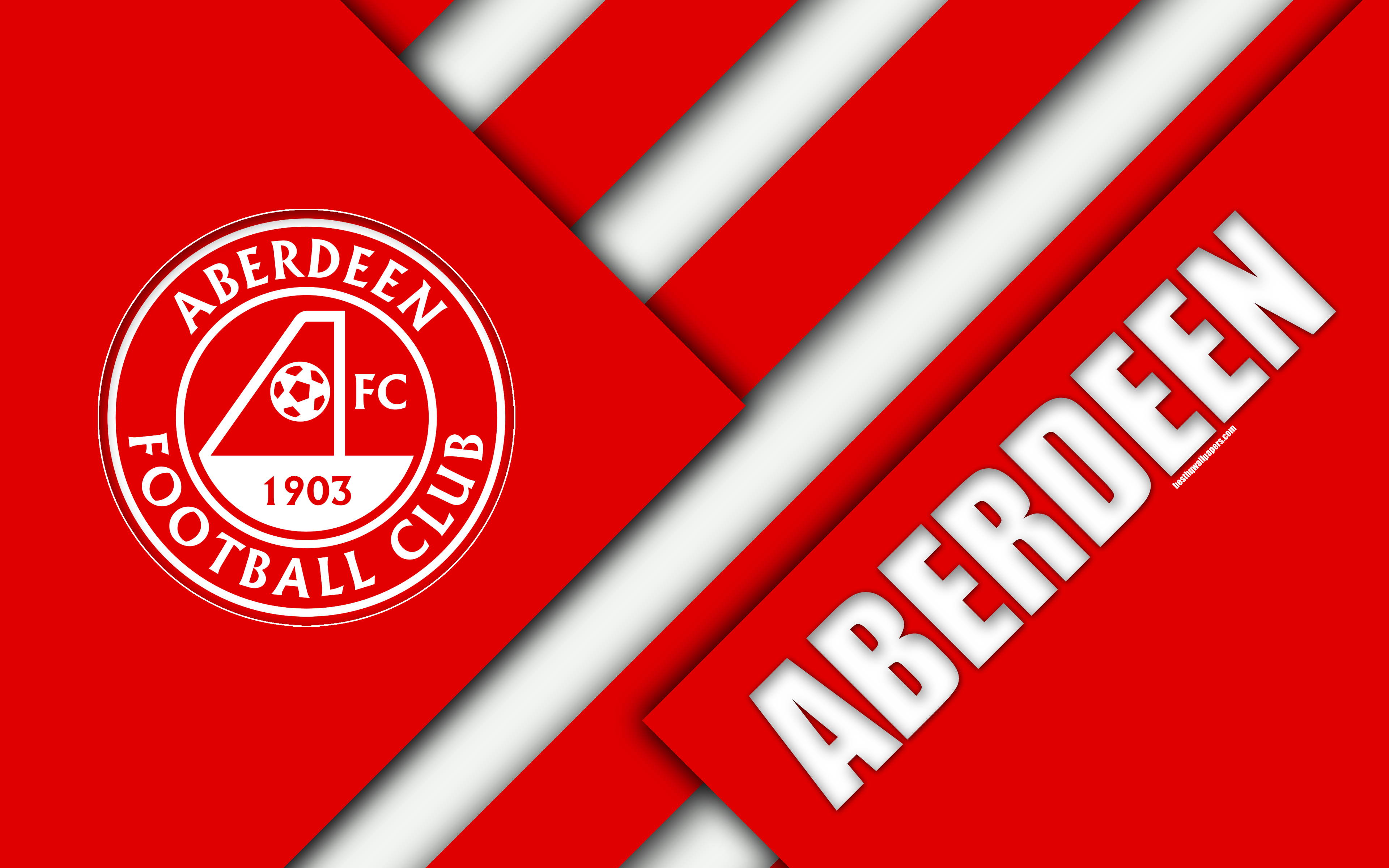 3840x2400 Download wallpaper Aberdeen FC, 4k, material design, Scottish football club, logo, red white abstraction, Scottish Premiership, Aberdeen, Scotland, football for desktop with resolution. High Quality HD picture wallpaper, Desktop