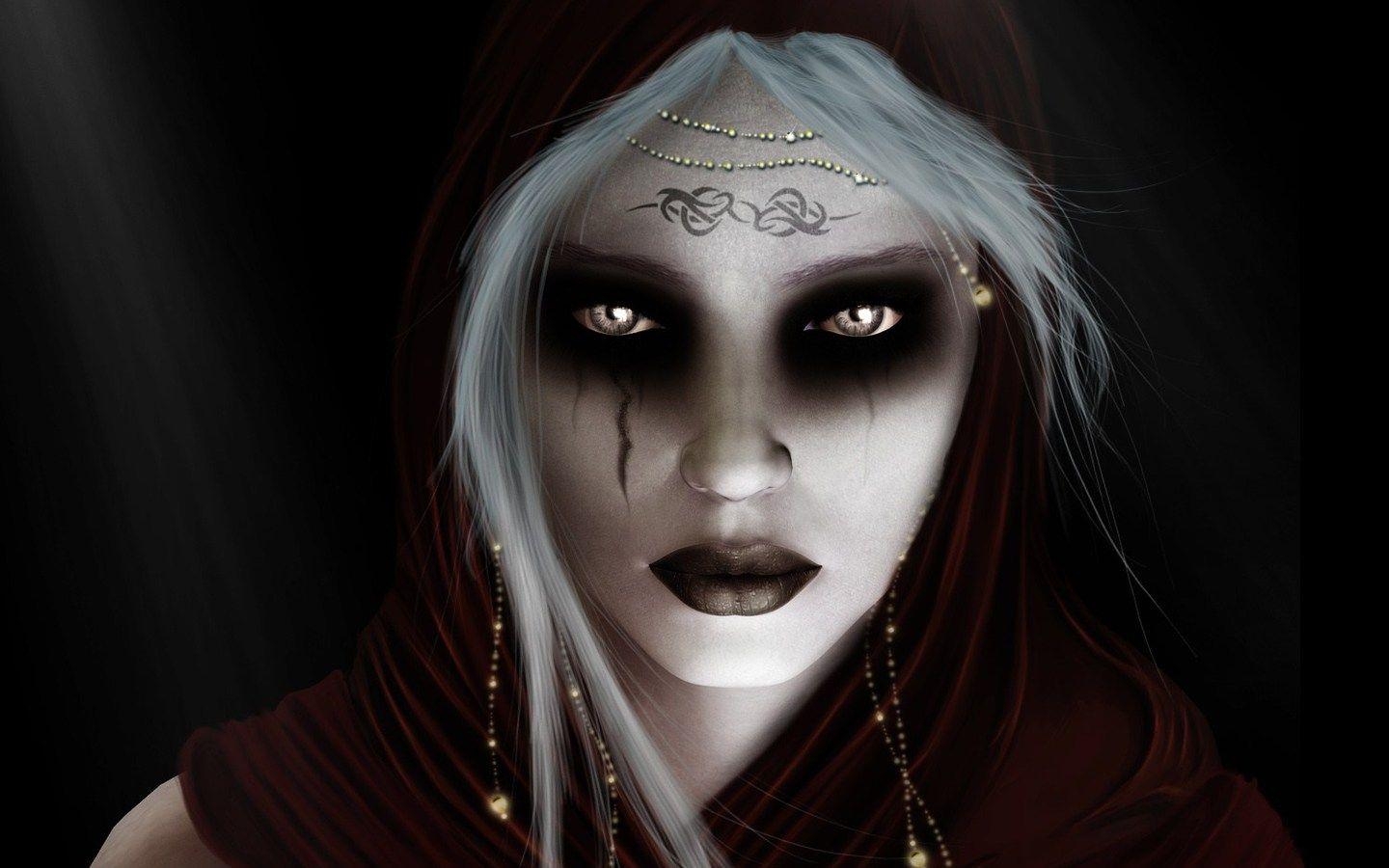 1440x900 Dark Witch Girl with White Hair wallpaper from Fantasy, Desktop