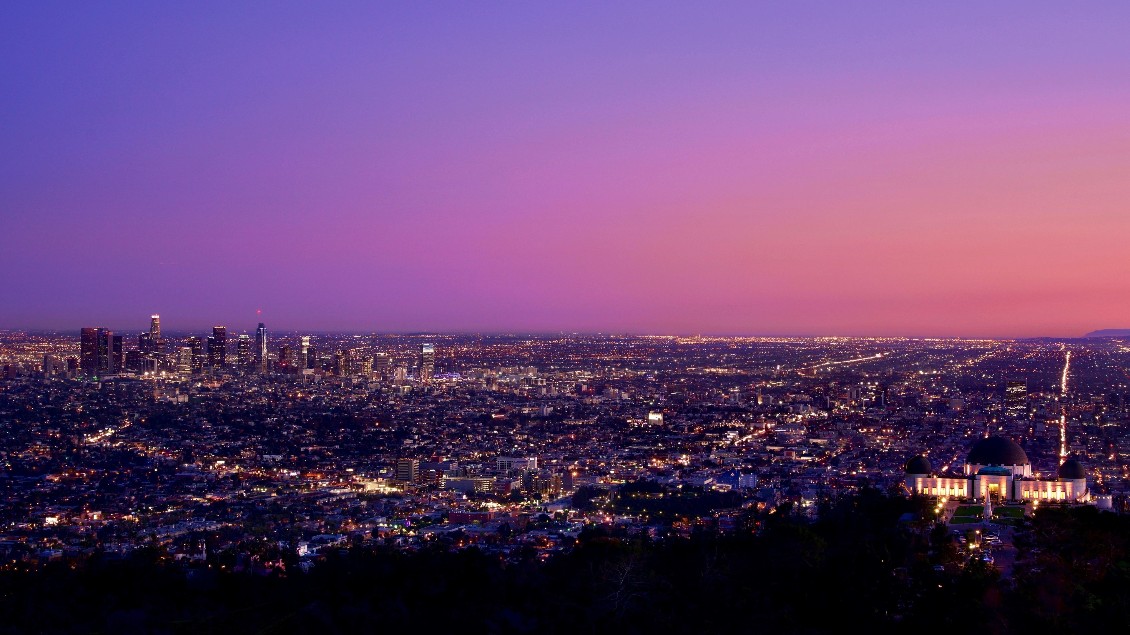 3840x2160 Los Angeles at Night Pink Sky 4K Wallpaper, HD City 4K, Desktop