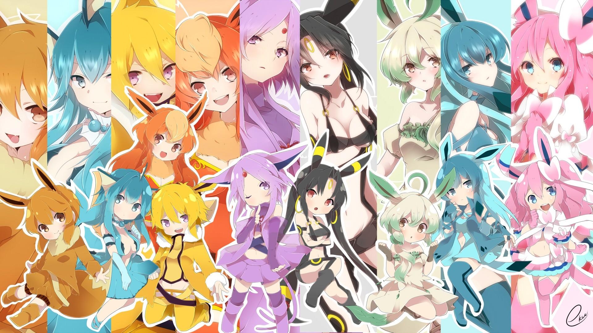 1920x1080 pokemon, Chibi, Flareon, Animal, Ears, Eevee, Espeon, Umbreon, Desktop