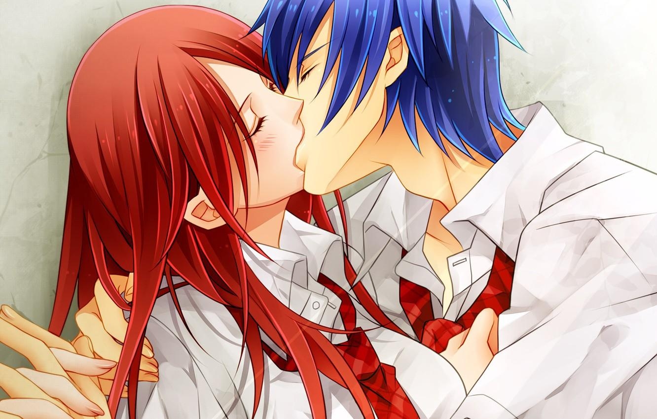 1340x850 Wallpaper girl, romance, kiss, anime, art, guy, two, Fairy Tail, Fairy tail image for desktop, section сёнэн, Desktop