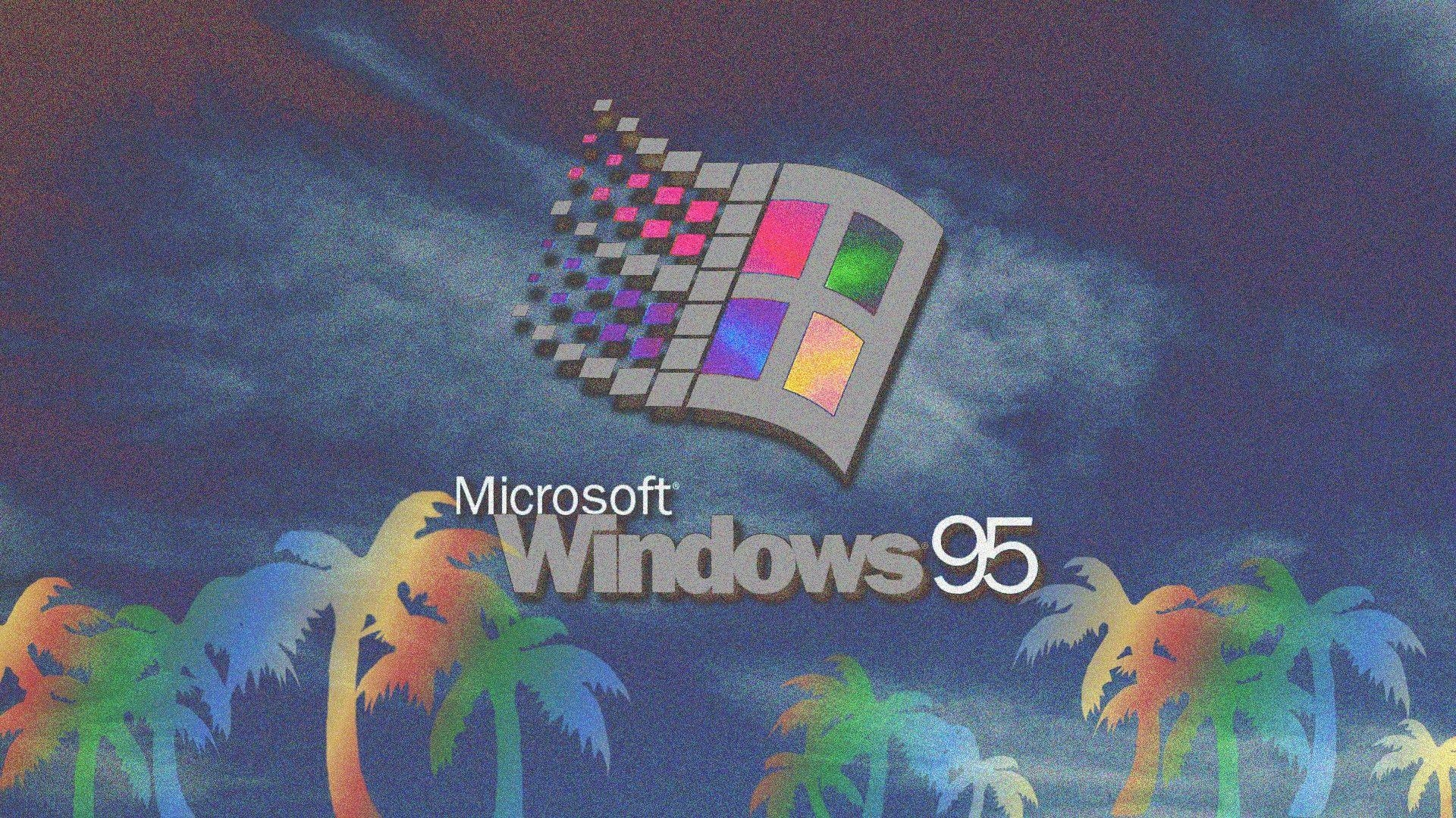 1920x1080 Microsoft Windows, #vaporwave, #palm trees, #Windows 95. Wallpaper, Desktop