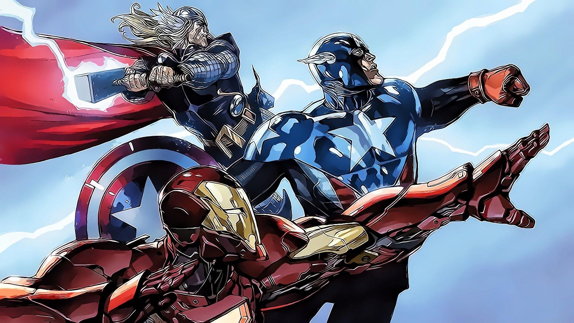 1920x1080 Marvel Comics, Iron Man, Captain America, Thor, Superhero, Lightning, Desktop