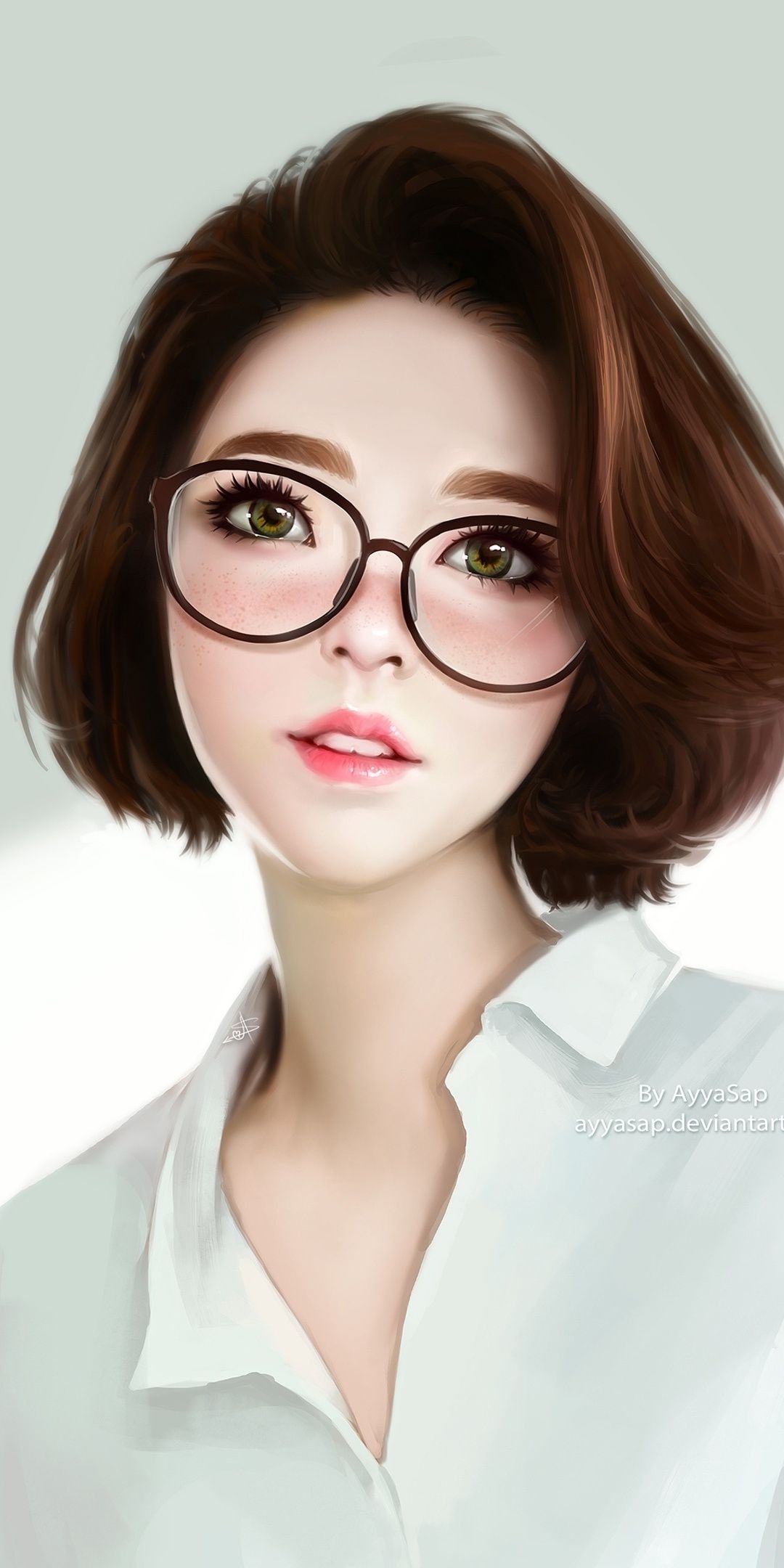 1080x2160 Cute, beautiful woman, brunette, short hair, glasses,, Phone