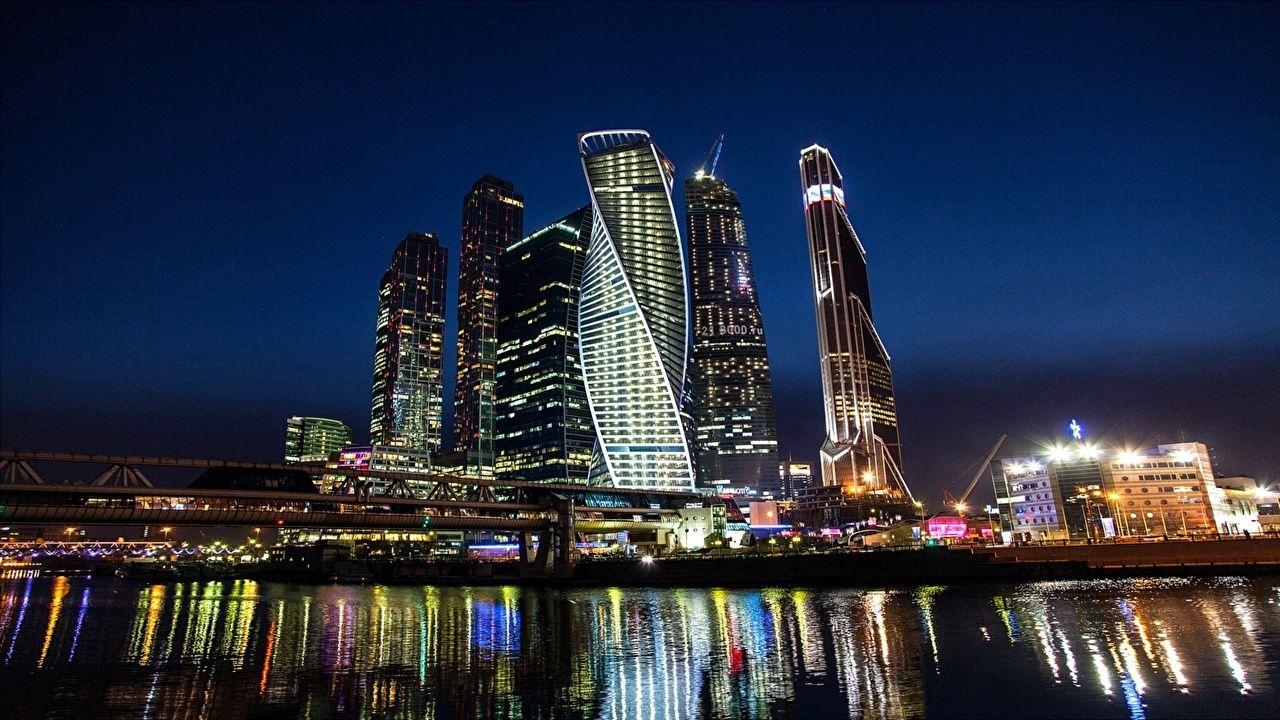 1280x720 Wallpaper Moscow Russia Night Rivers Skyscrapers Cities, Desktop