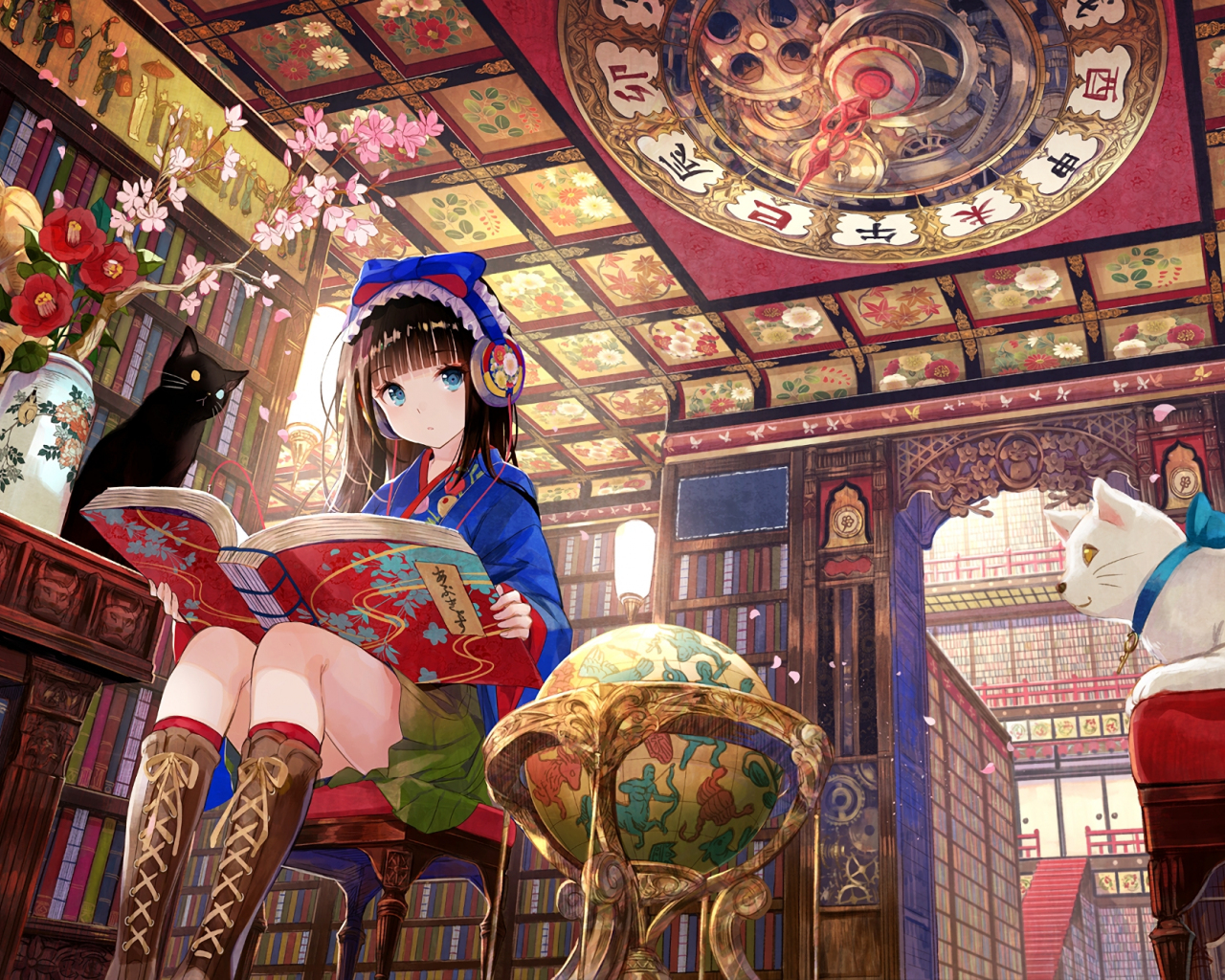 1280x1030 Desktop Wallpaper Library, Reading, Book, Anime Girl, HD Image, Picture, Background, 694f E, Desktop