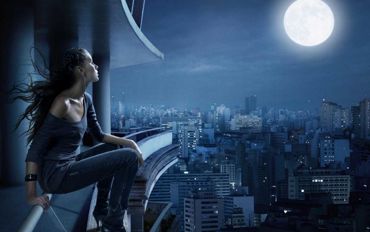 1280x810 Girl and moon wallpaper. Girl and moon, Desktop