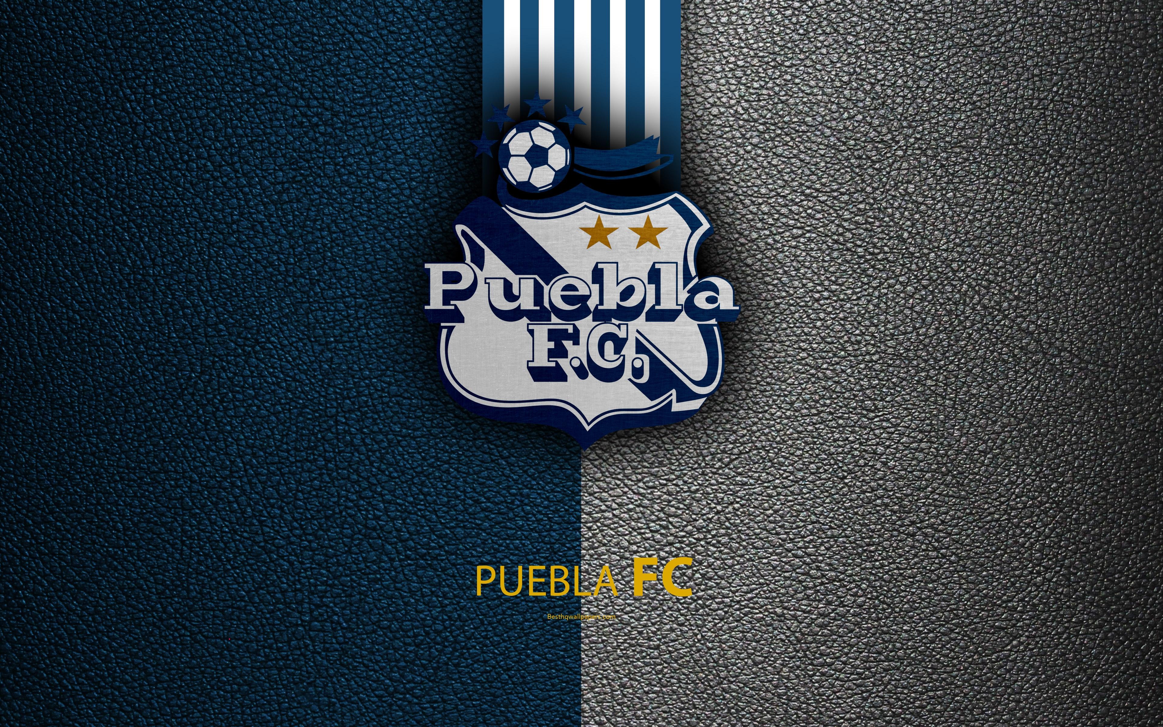 3840x2400 Download wallpaper Puebla FC, 4k, leather texture, logo, Mexican, Desktop