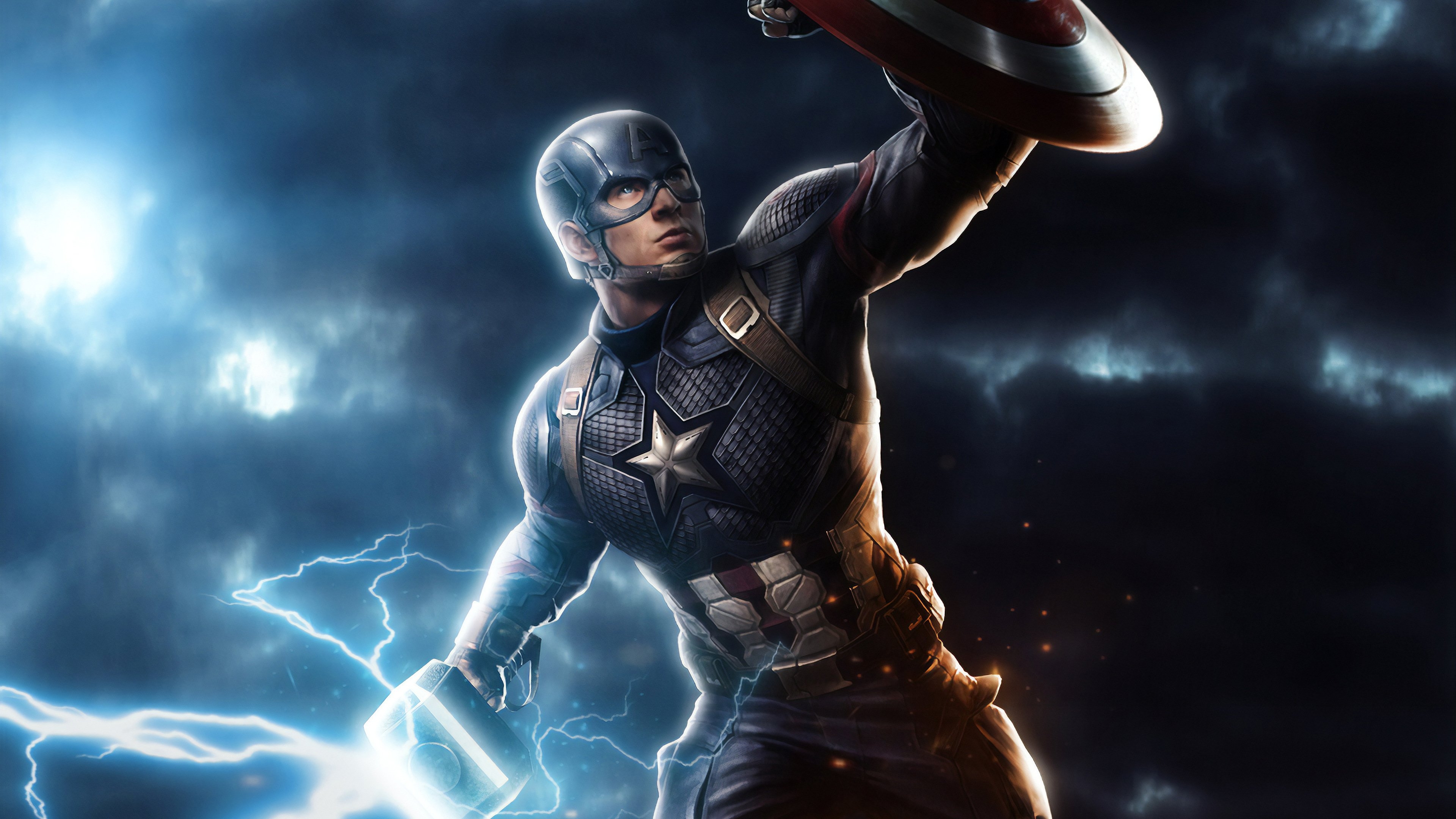 3840x2160 Avengers: Endgame Captain America Mjolnir Hammer Lightning 8K, Desktop