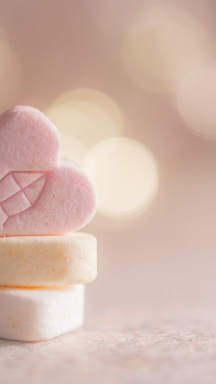 750x1340 Yellow, and Pink Heart Marshmallows HD Wallpaper iPhone 6 / 6S, Phone