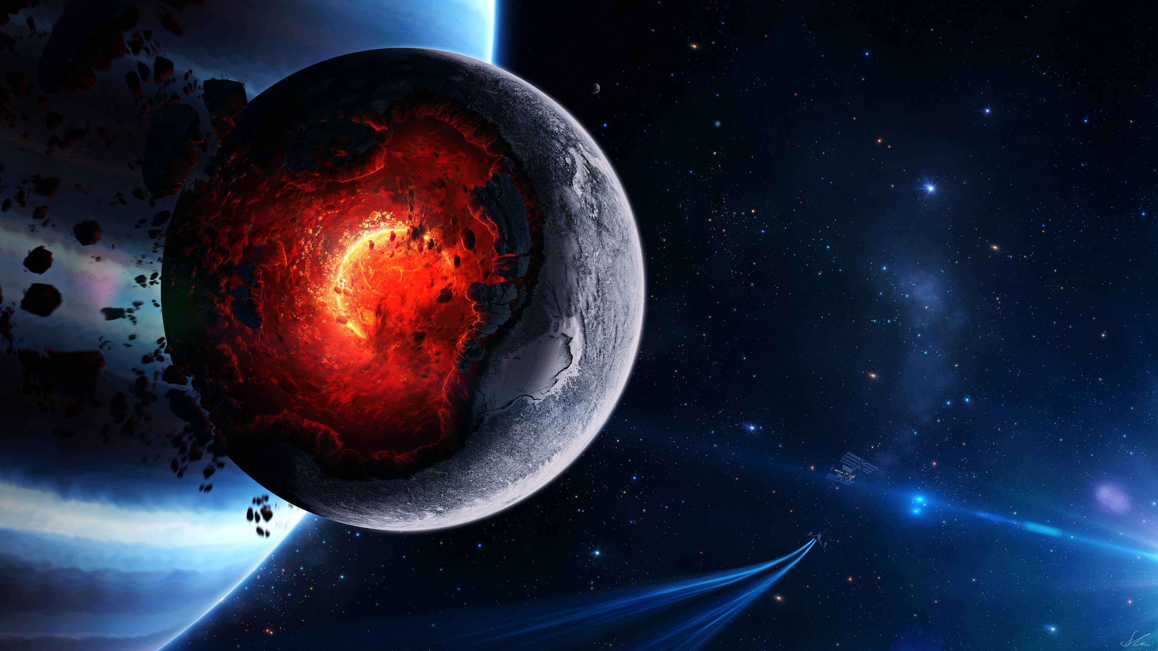3840x2160 Space Cataclysm Planet Art Explosion Comets Ultra  HD Wallpaper, Wallpaper13.com, Desktop