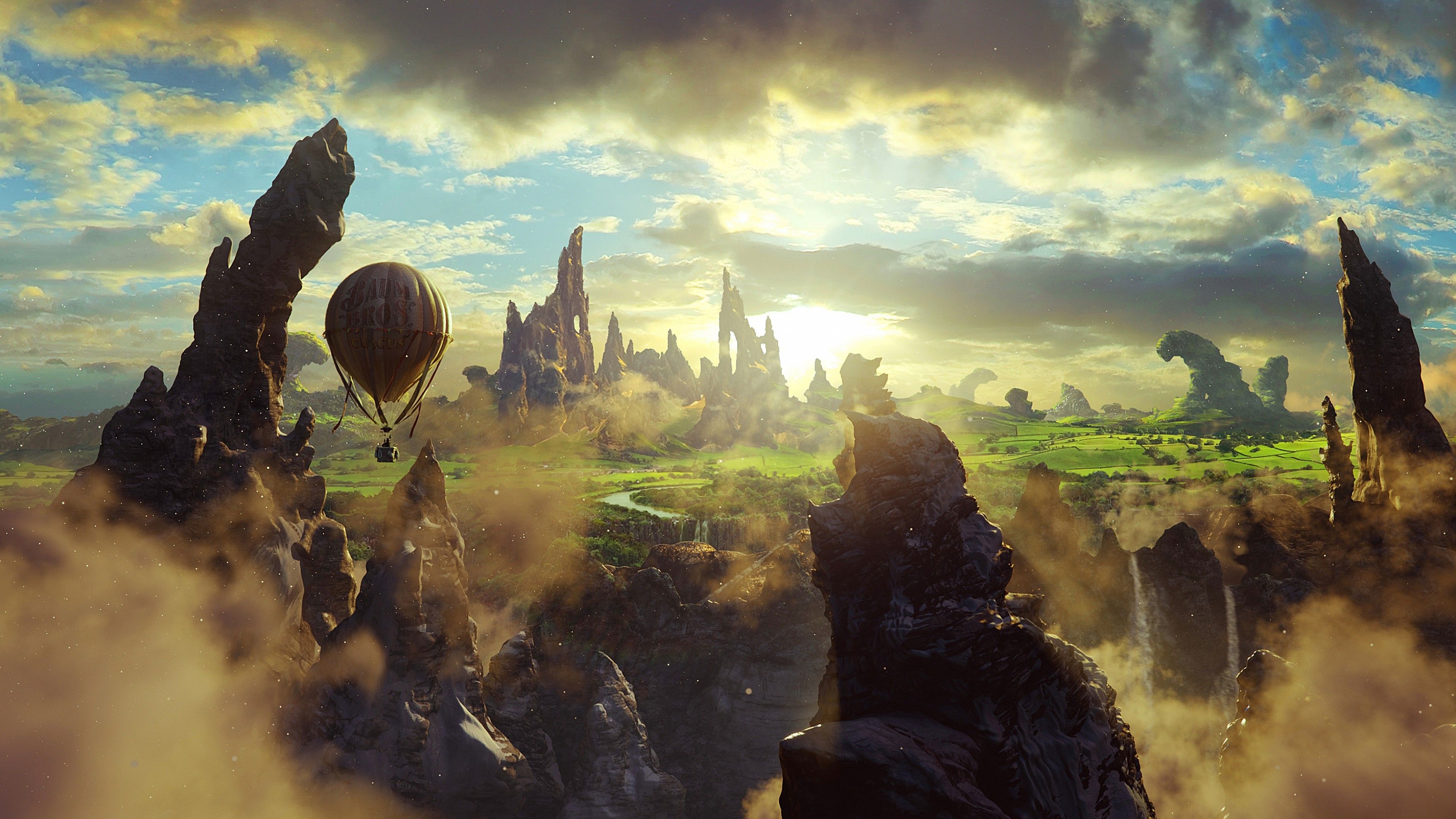 3840x2160 Wallpaper Oz: the Great and Powerful, 4k, 5k wallpaper, fantasy, cliffs, baloon, sky, Art, Desktop