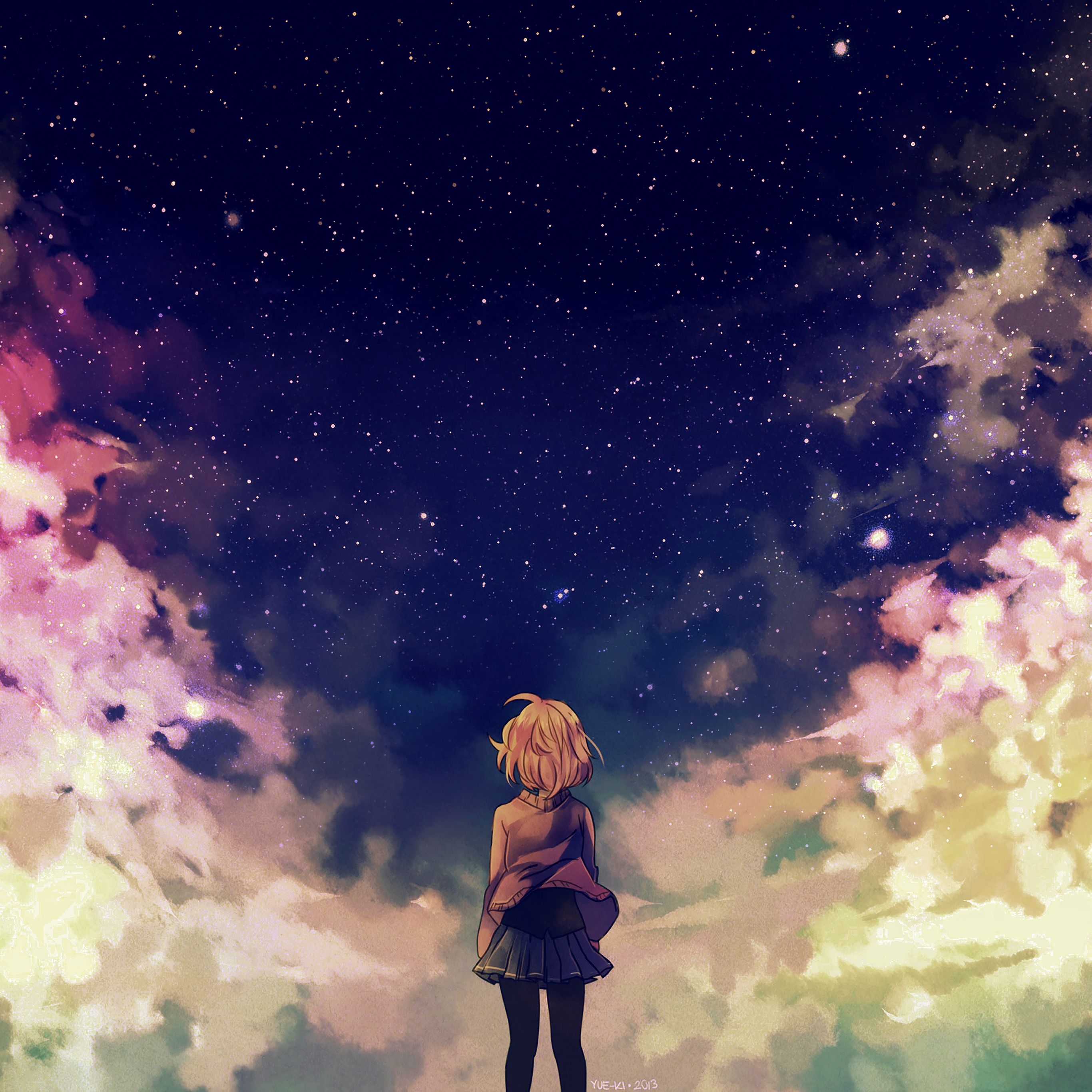2740x2740 Anime Aesthetic Girl Blue, Phone
