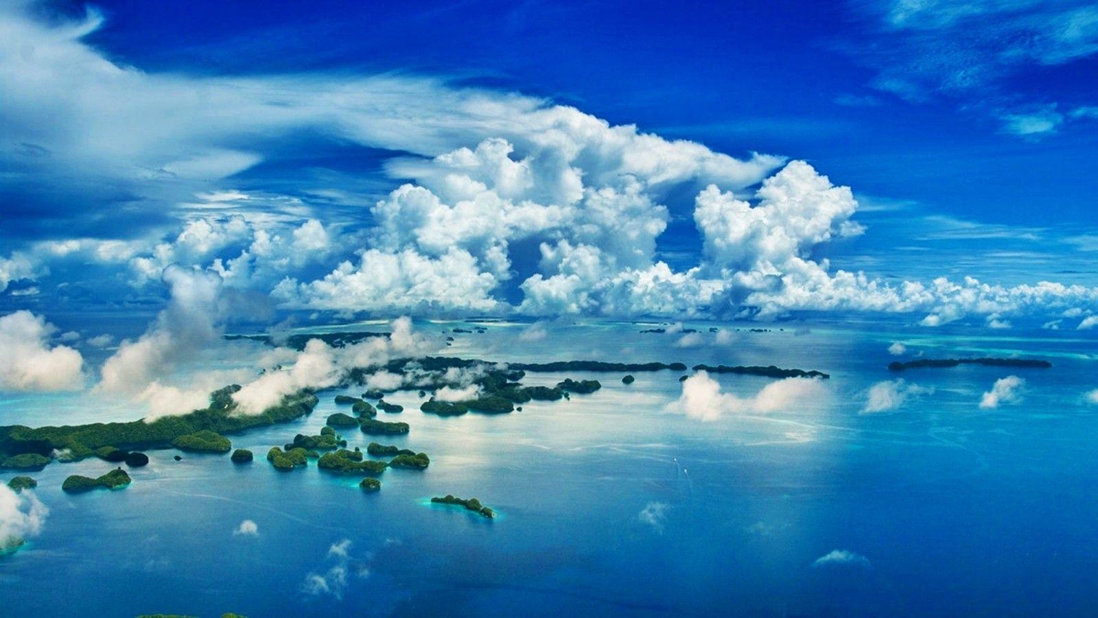1600x910 Oceans: Water Pacific Clouds Islands Palau Blue Landscape Ocean, Desktop