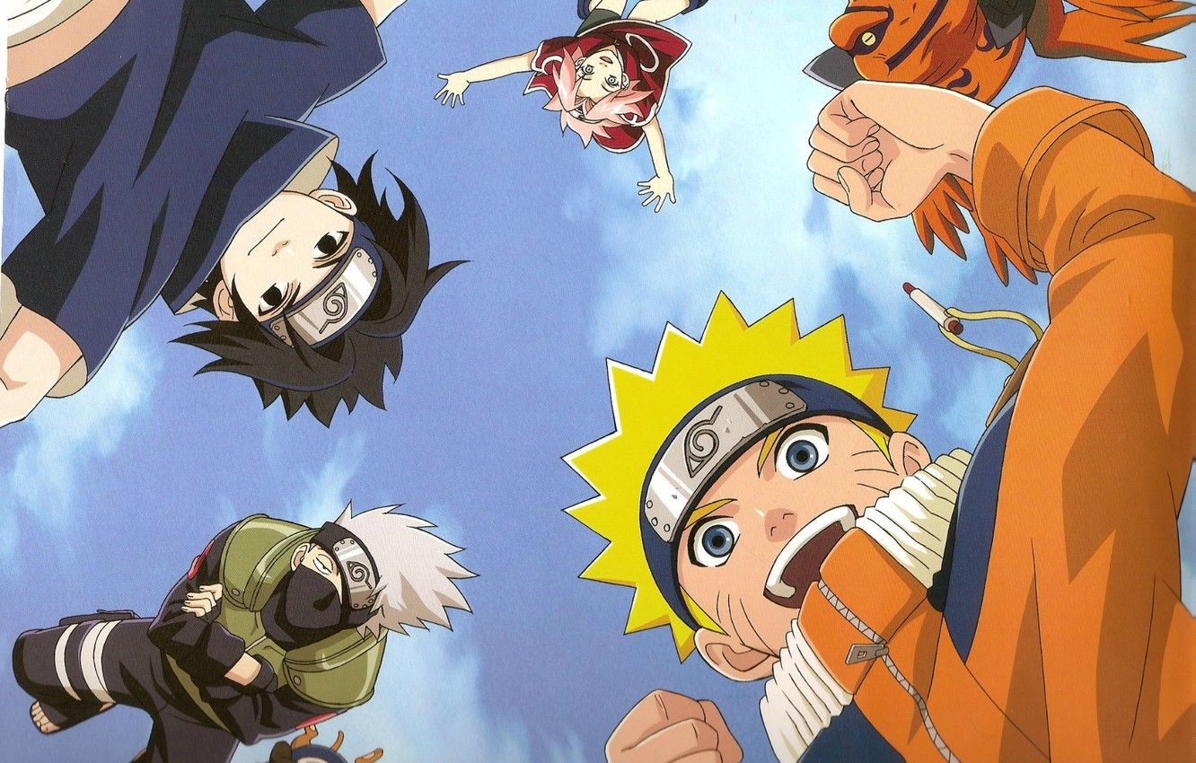 1340x850 Wallpaper the sky, joy, Naruto, Sakura, friends, toad, squad, Sasuke Uchiha, Hatake Kakashi, Pakkun, Naruto shippuuden image for desktop, section сёнэн, Desktop