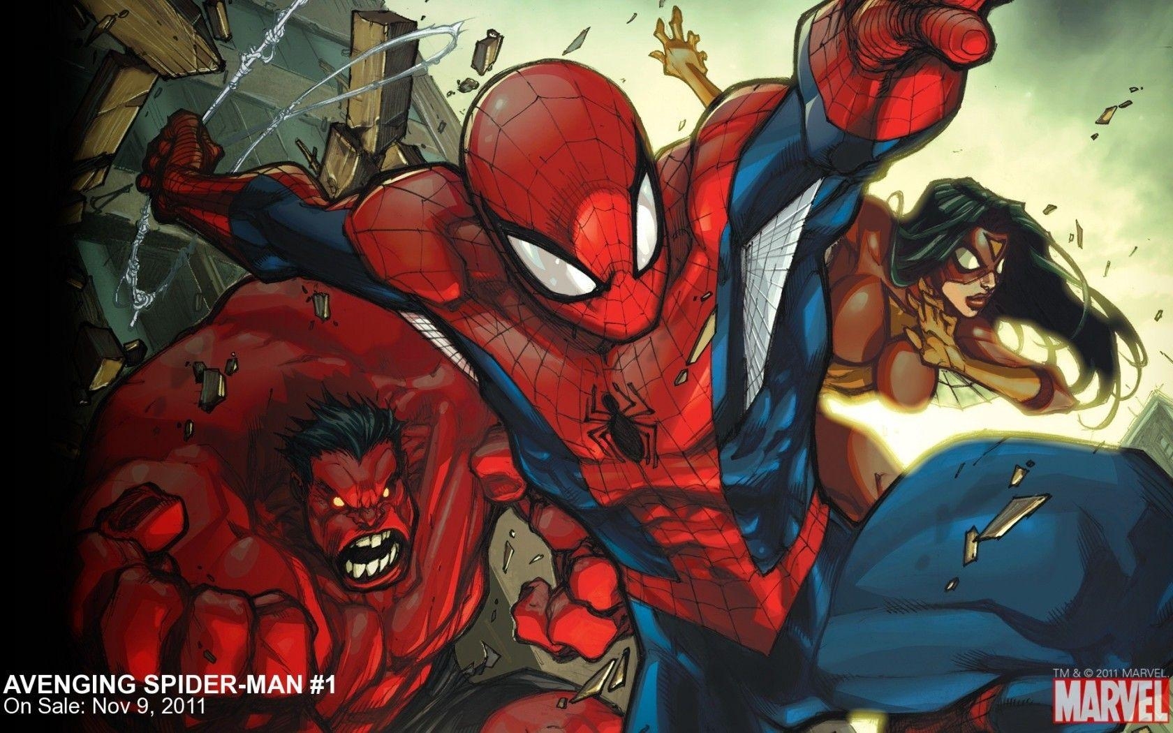 1680x1050 Avenging Spider Man Red Hulk Spider Woman Marvel Comics Spiderman, Desktop