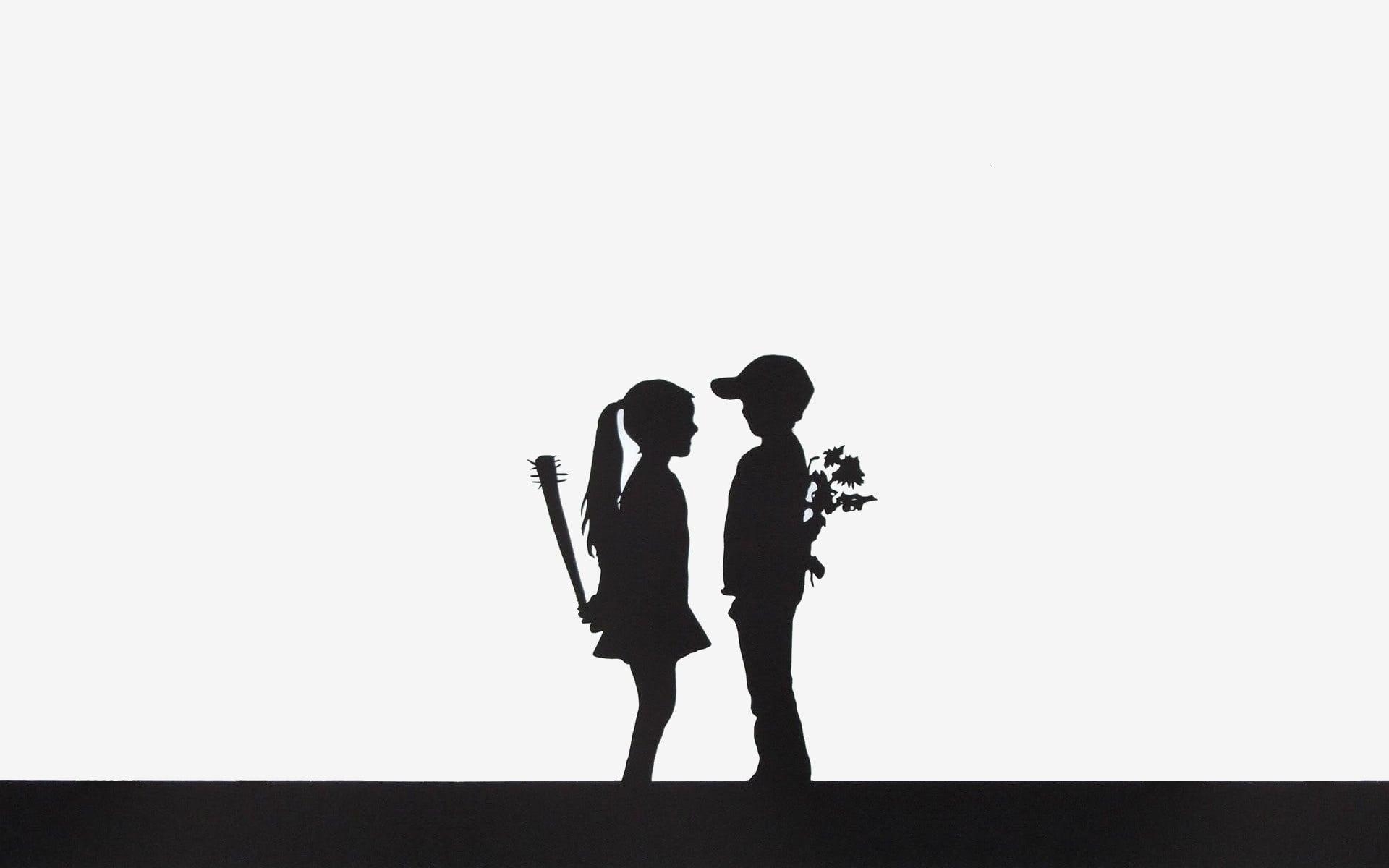 1920x1200 Silhouette of boy and girl holding things illustration HD, Desktop