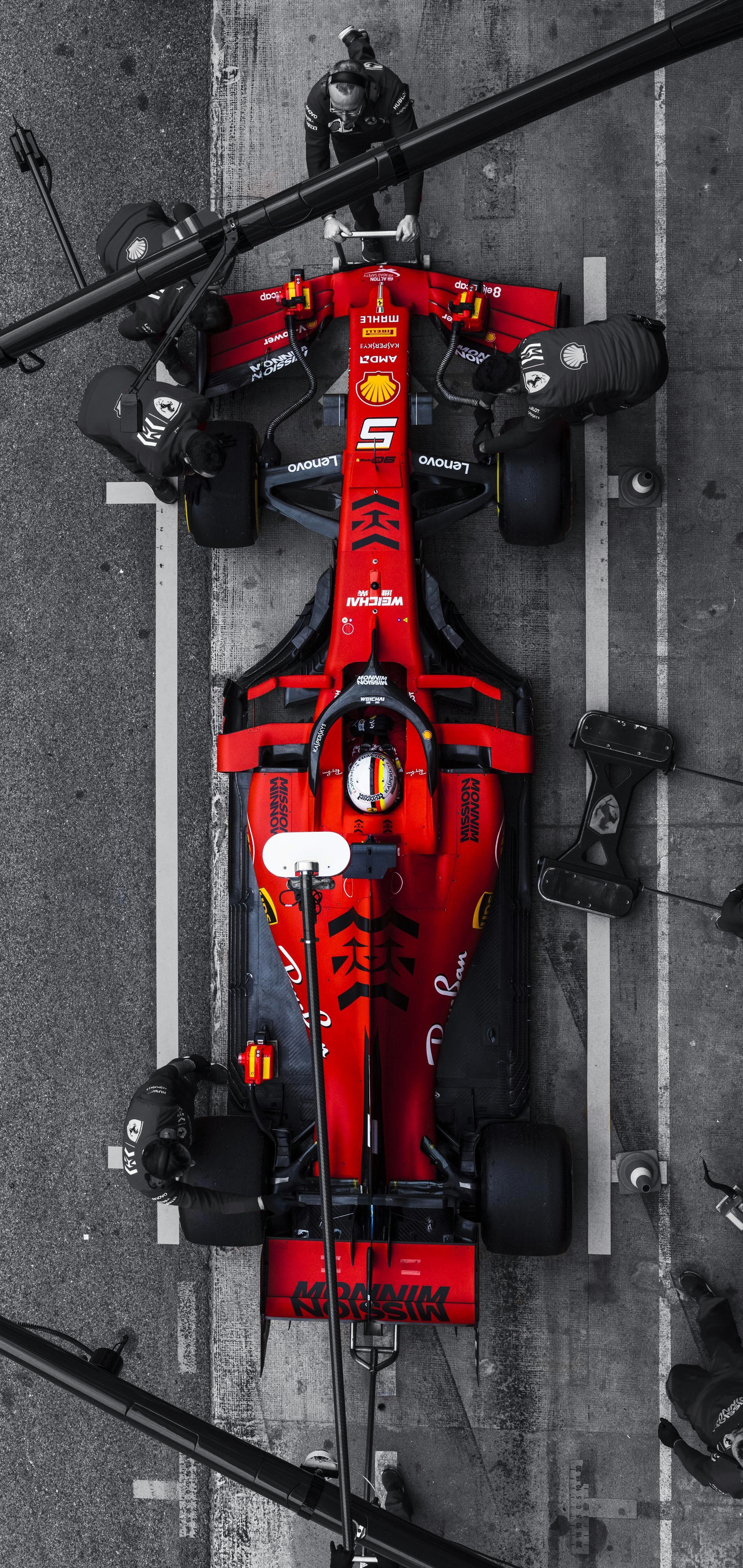 1900x4000 Sebastian Vettel's SF90 in the Pits [Mobile Wallpaper], Phone