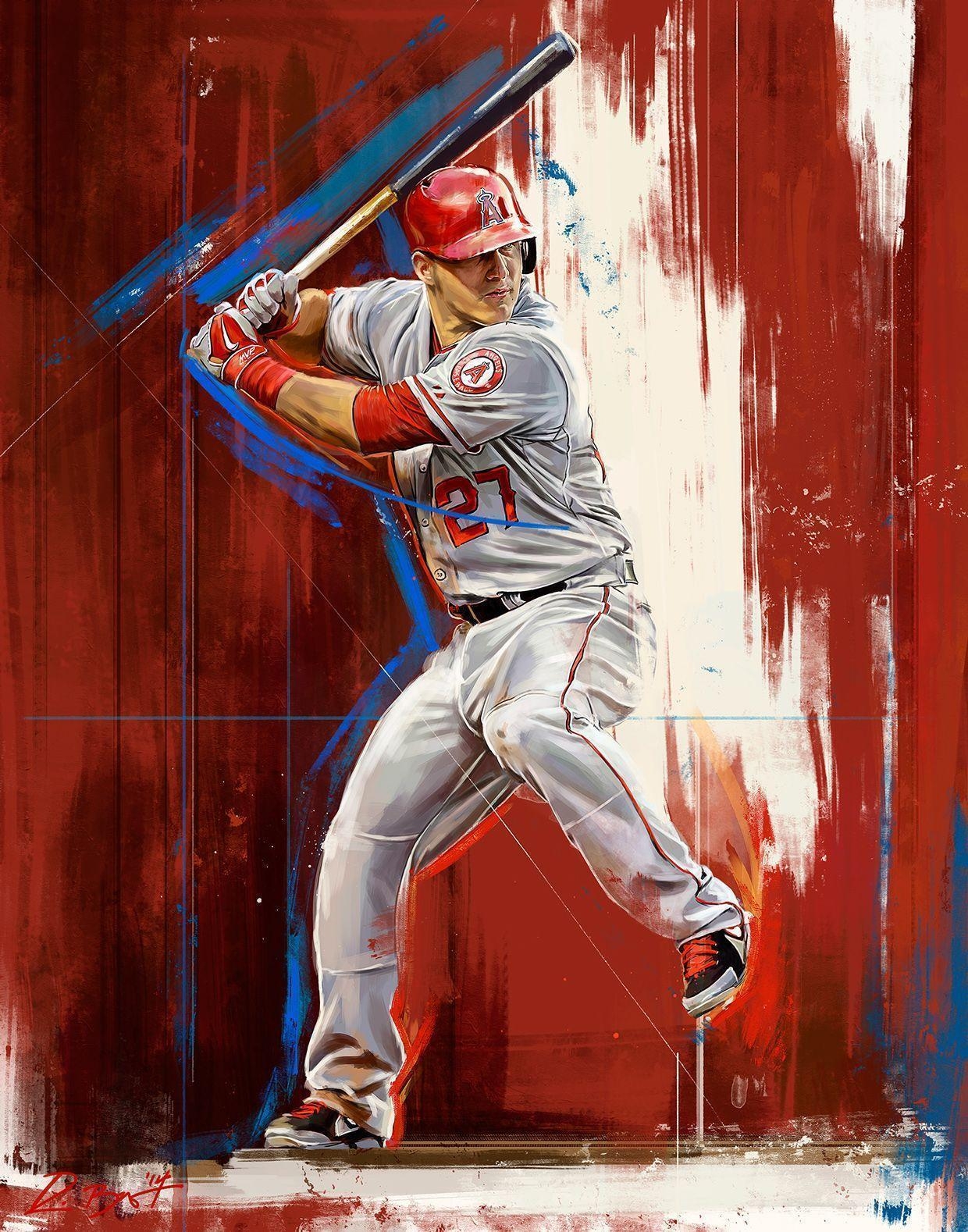 1240x1580 Robert Bruno Immortalizes Angels All Star Center Fielder Mike, Phone