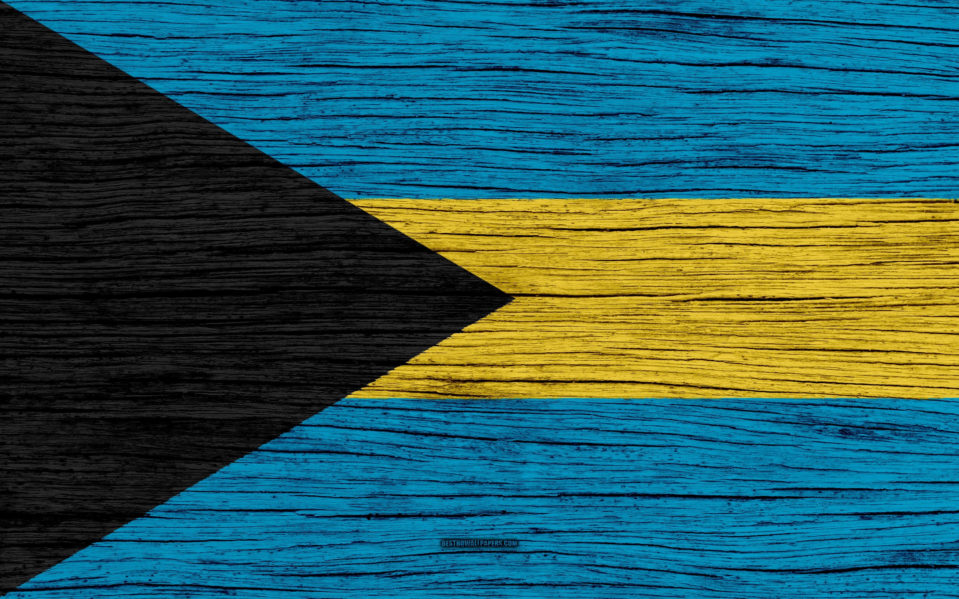 3840x2400 Download wallpaper Flag of Bahamas, 4k, North America, wooden, Desktop