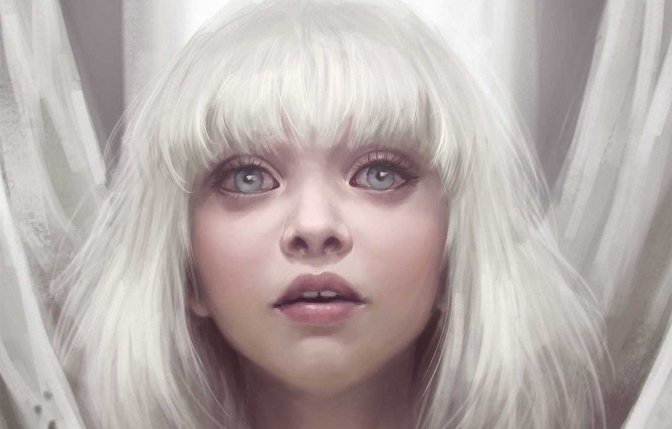 1340x850 Photo Wallpaper Eyes, Look, Girl, White Hair, Art, Desktop