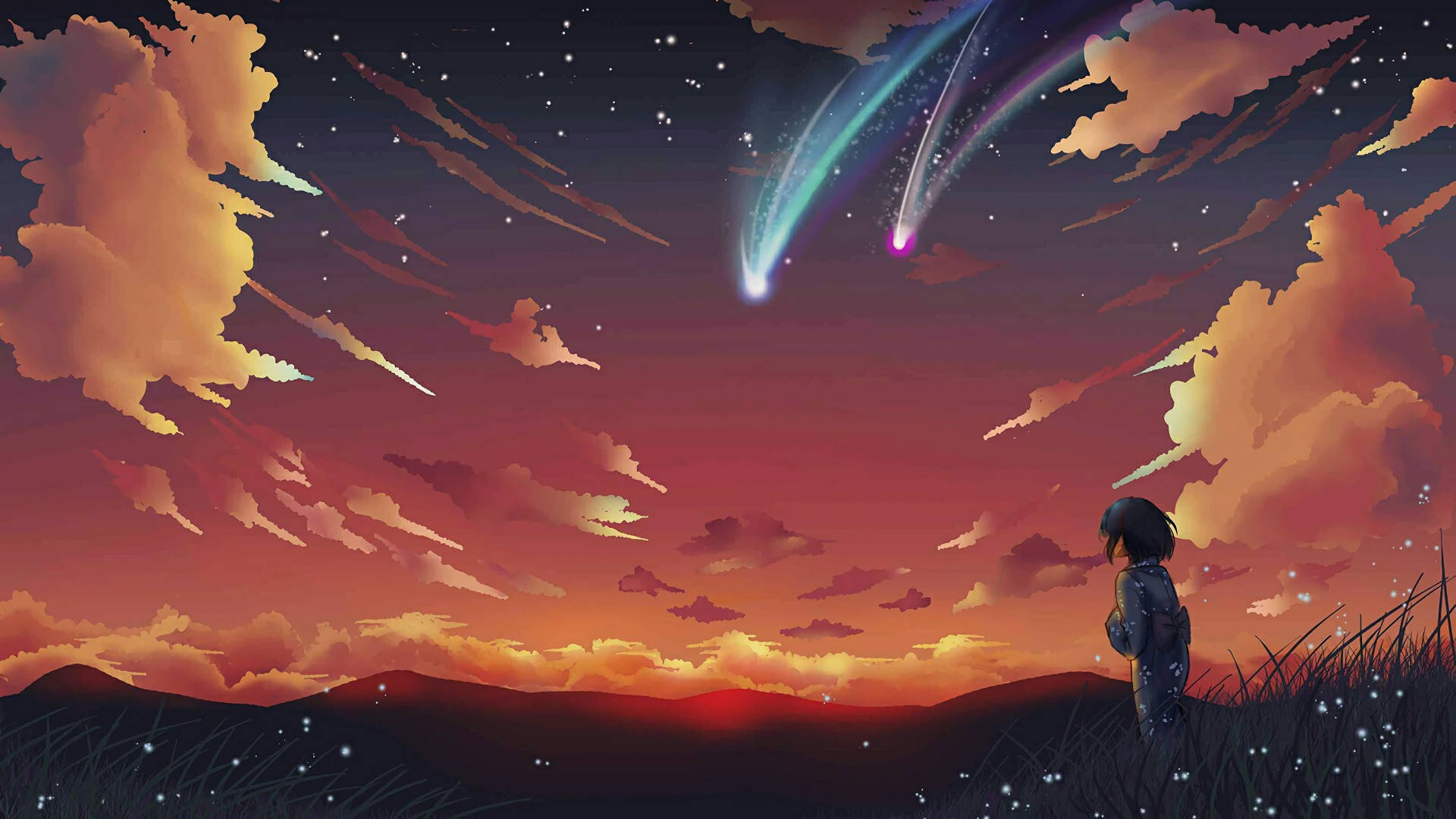 1920x1080 Download Anime Landscape Shooting Stars, Desktop