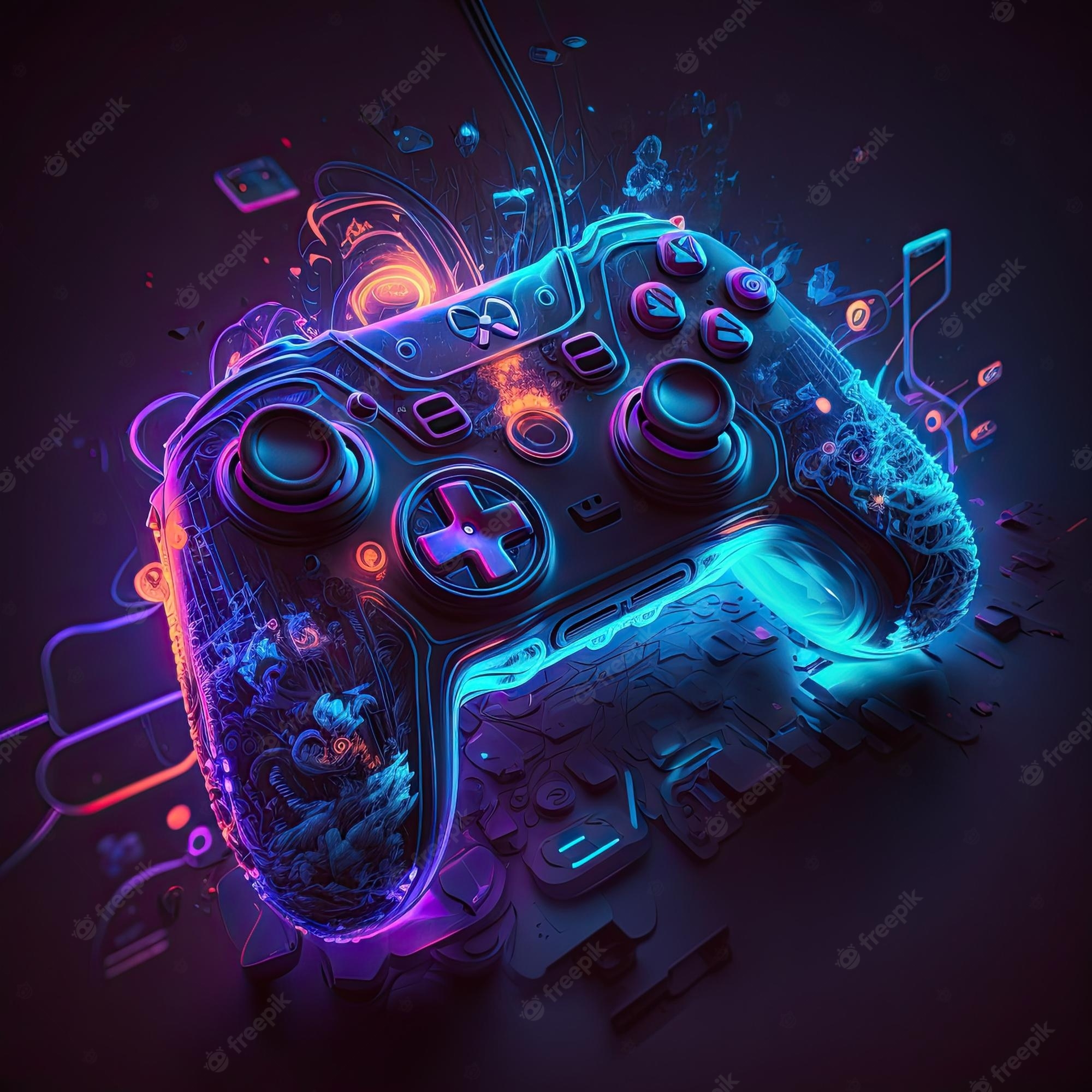 2000x2000 Premium Photo. Abstract neon light game controller artwork design digital art wallpaper glowing space background, Phone