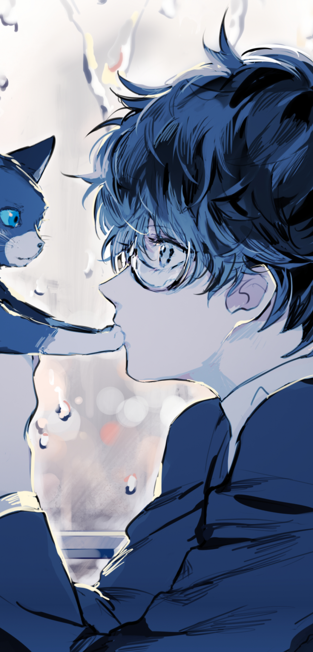 1080x2250 Download  Persona Kurusu Akira, Anime Boy, Cat, Glasses, Profile View, Cute Wallpaper for Xiaomi Mi 8 Pro, Phone