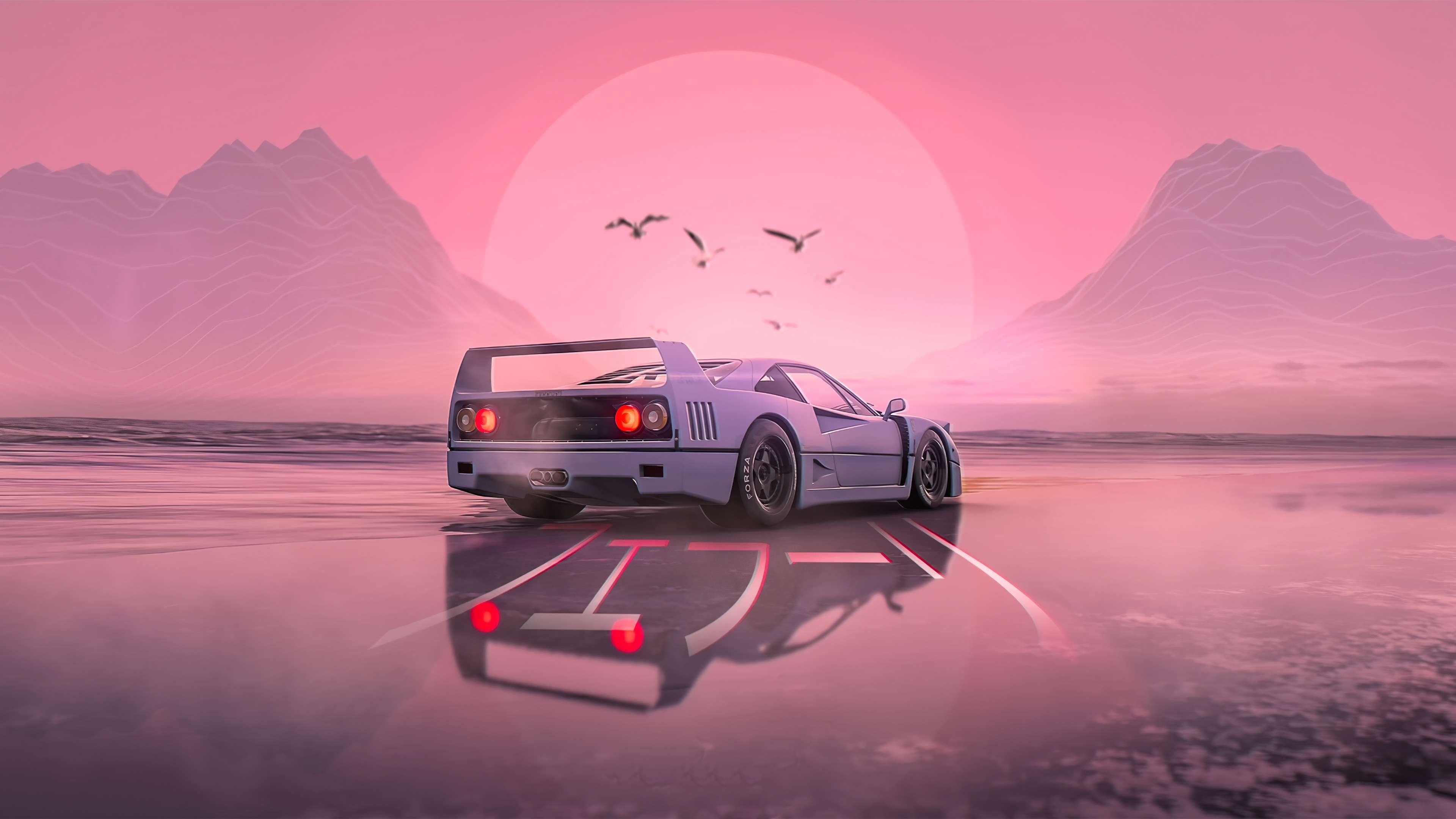 3840x2160 Retrowave Car Wallpaper, Desktop