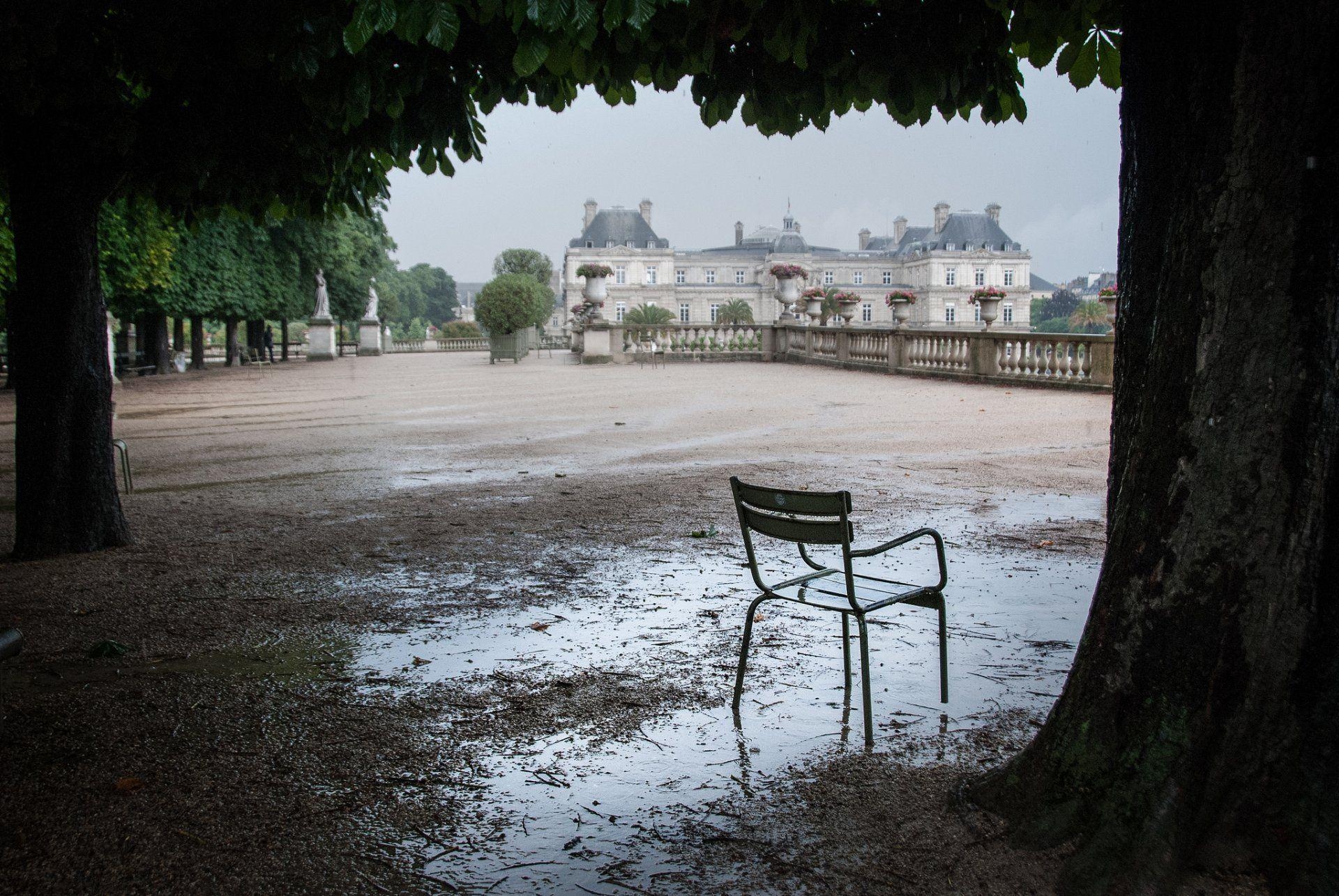 1920x1290 luxembourg terrace tree chair a pool after the rain HD wallpaper, Desktop