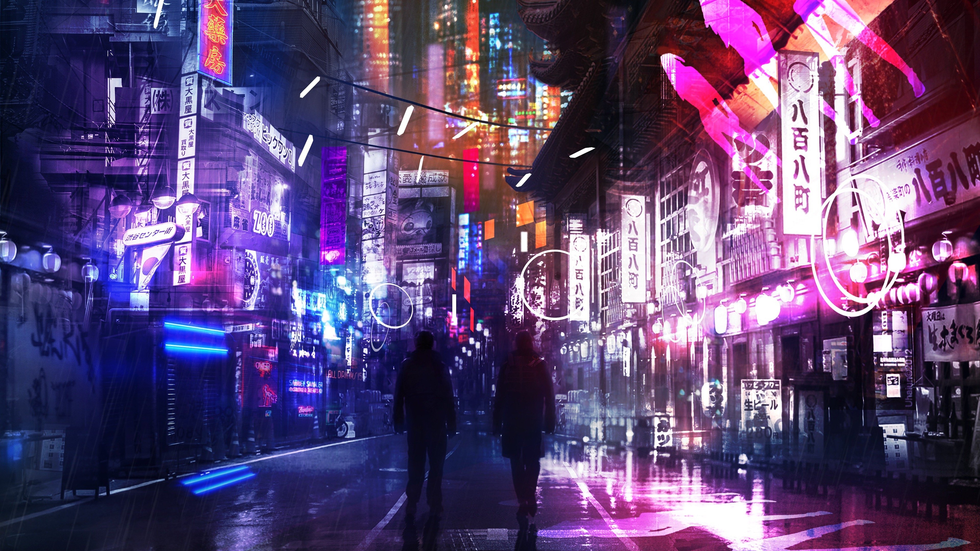 3840x2160 Neon Street City Wallpaper 45650, Desktop