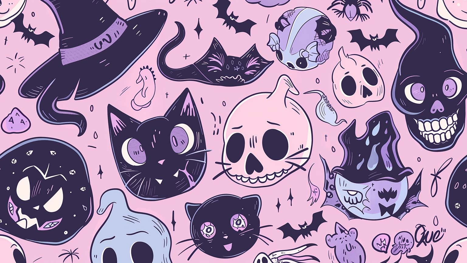 1540x870 Halloween Cats Witches Skulls Spooky, Desktop