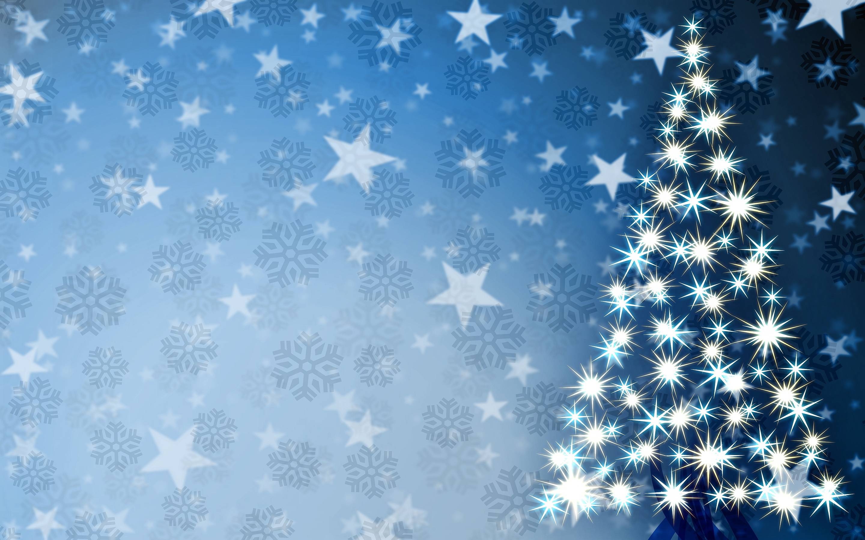 2880x1800 Stars in the form of a Christmas tree on snowflakes background, Desktop