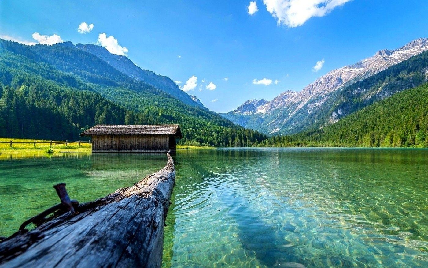 1400x880 lake, Nature, Boathouses, Mountain, Landscape, Log, Summer, Forest, Desktop